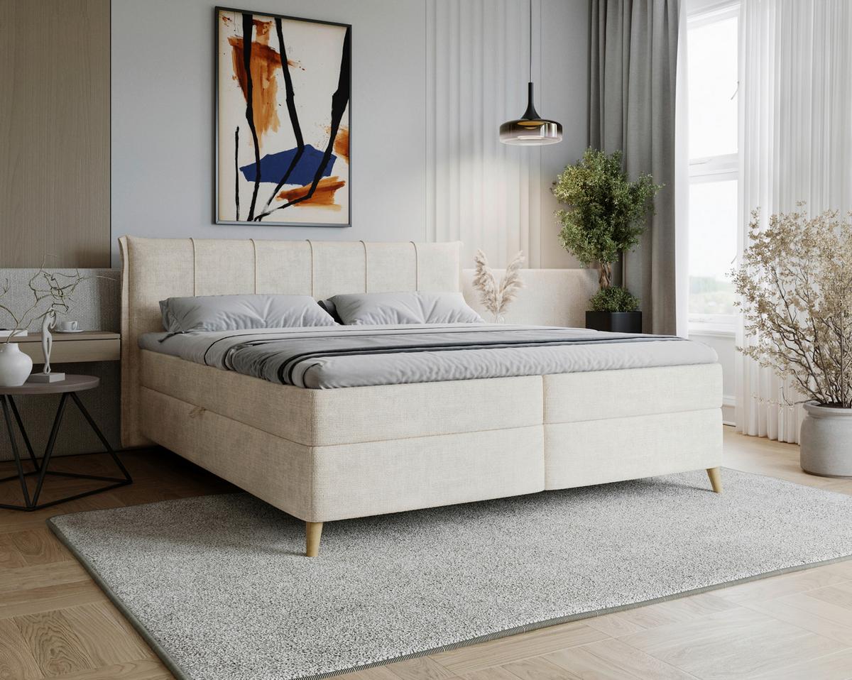 Americká posteľ VELORIA 180x200, béžová - prírodná farba/béžová, Konventionell, drevo/textil (180/200cm) - Mömax