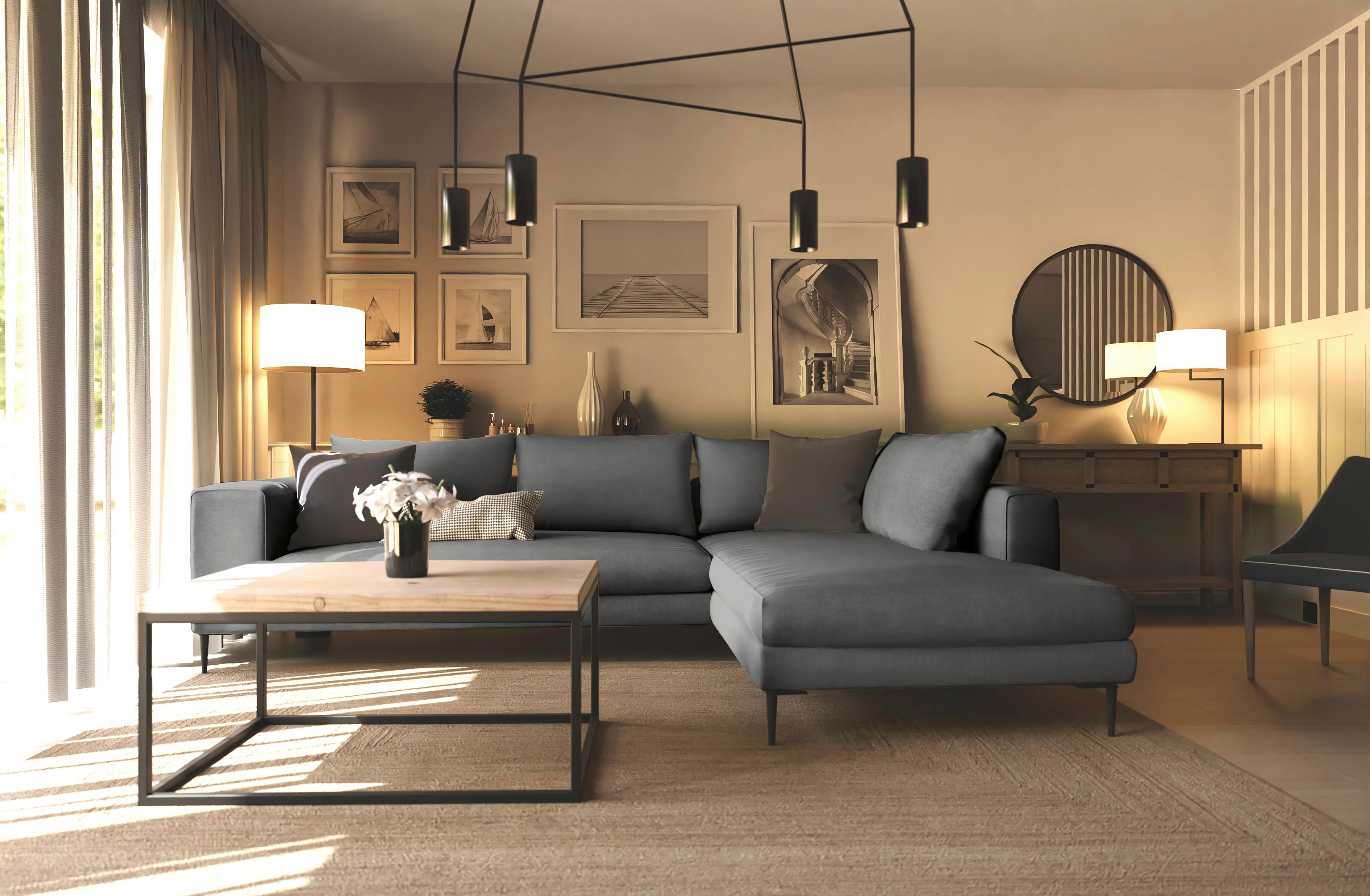 Ecksofa Aurora II - Dunkelgrau/Schwarz, MODERN, Textil (295/210cm) - Trendmanufaktur