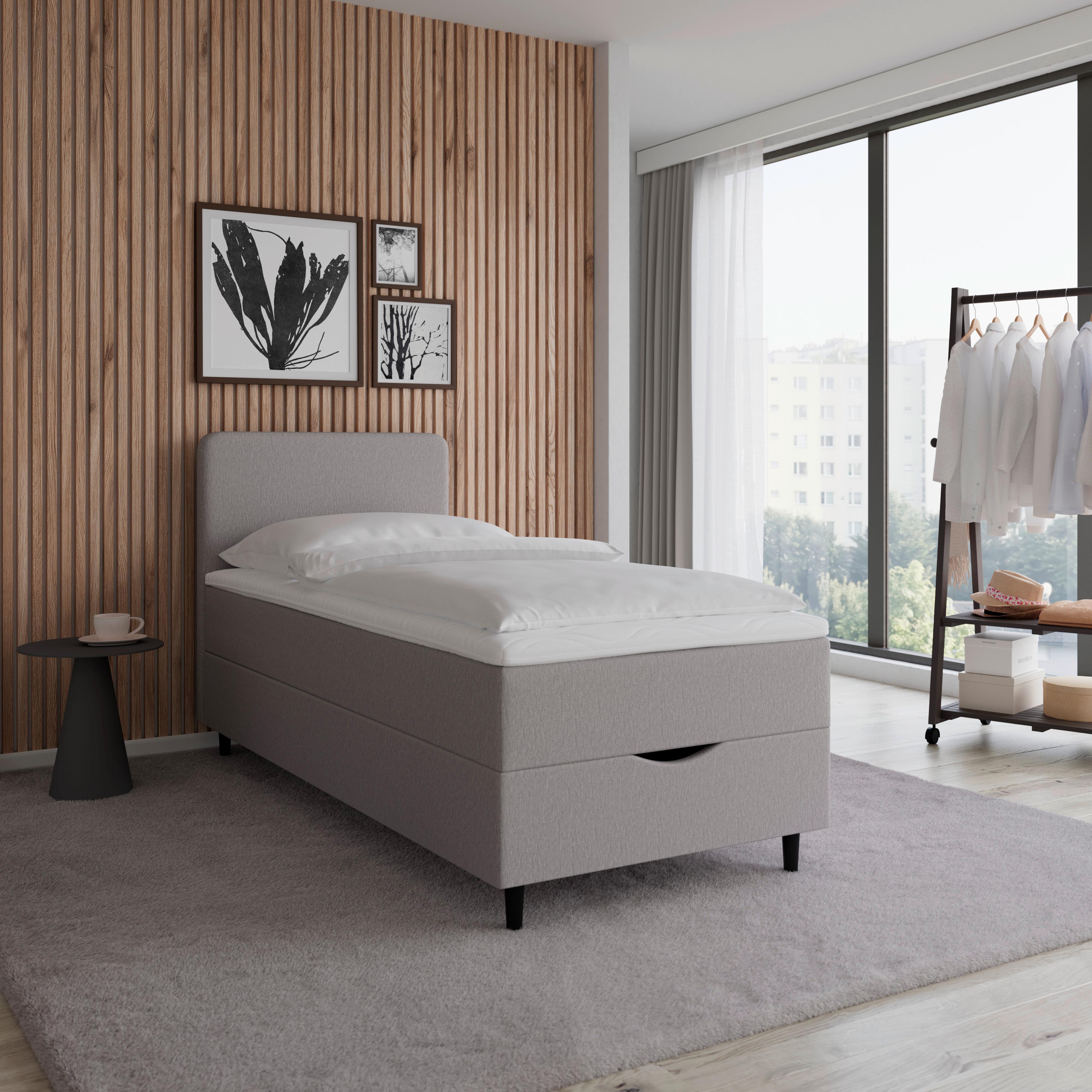 Boxspringová posteľ VIDA 90x200, sivá, s topperom - čierna/sivá, Modern, drevo/textil (90/200cm) - Bessagi Home