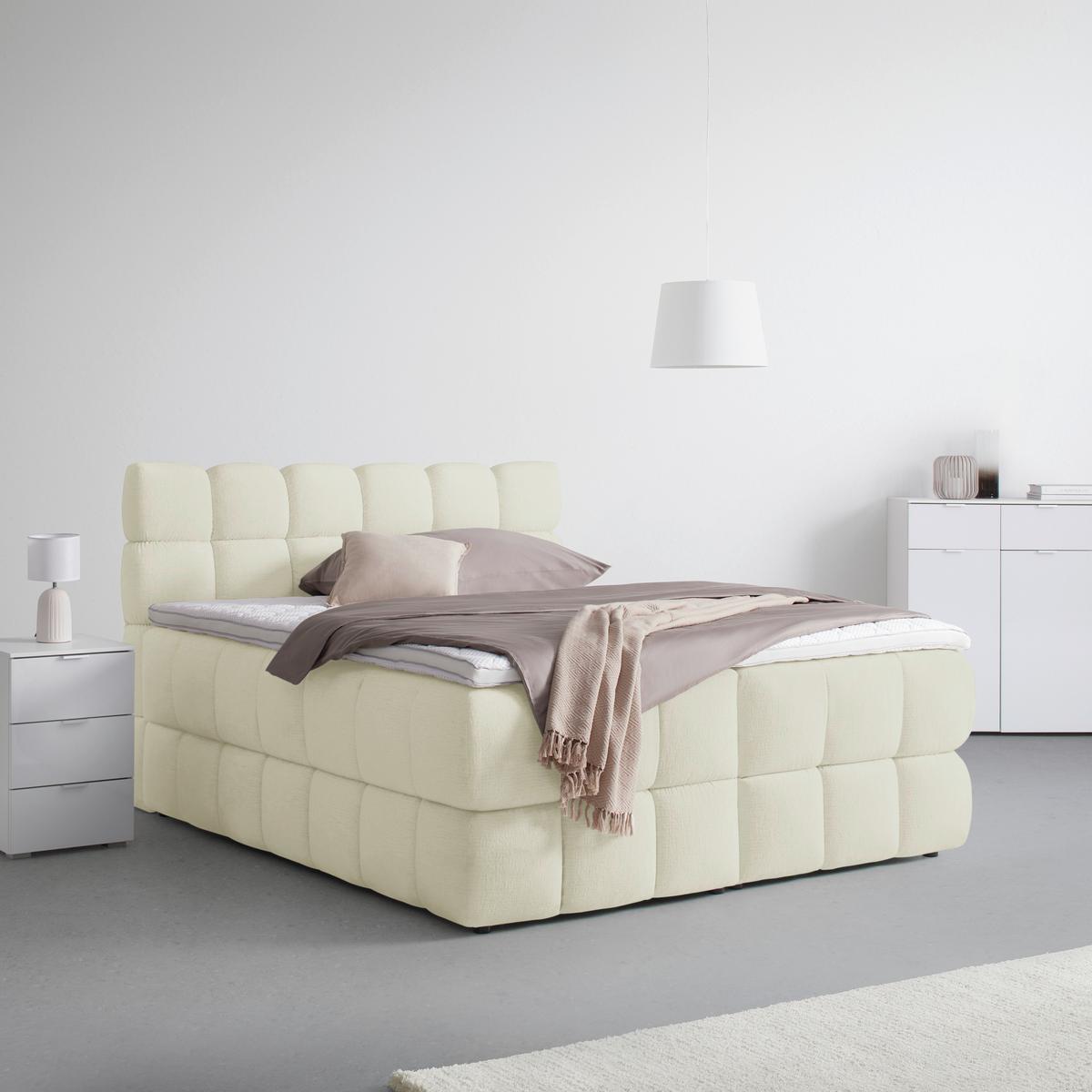 Boxspring posteľ BUBBLE BOX 180/200 cm, ecru - čierna/écru, Konventionell, kov/drevo (180/200cm) - Premium Living