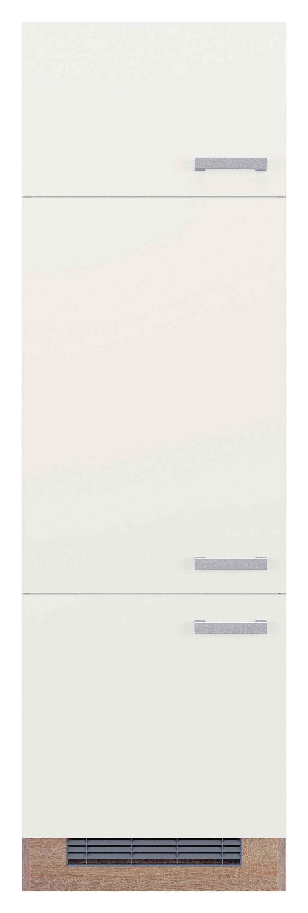Vysoká skrinka LEXA - biela/farba ušľachtilej ocele, kompozitné drevo/plast (60/200/57cm)