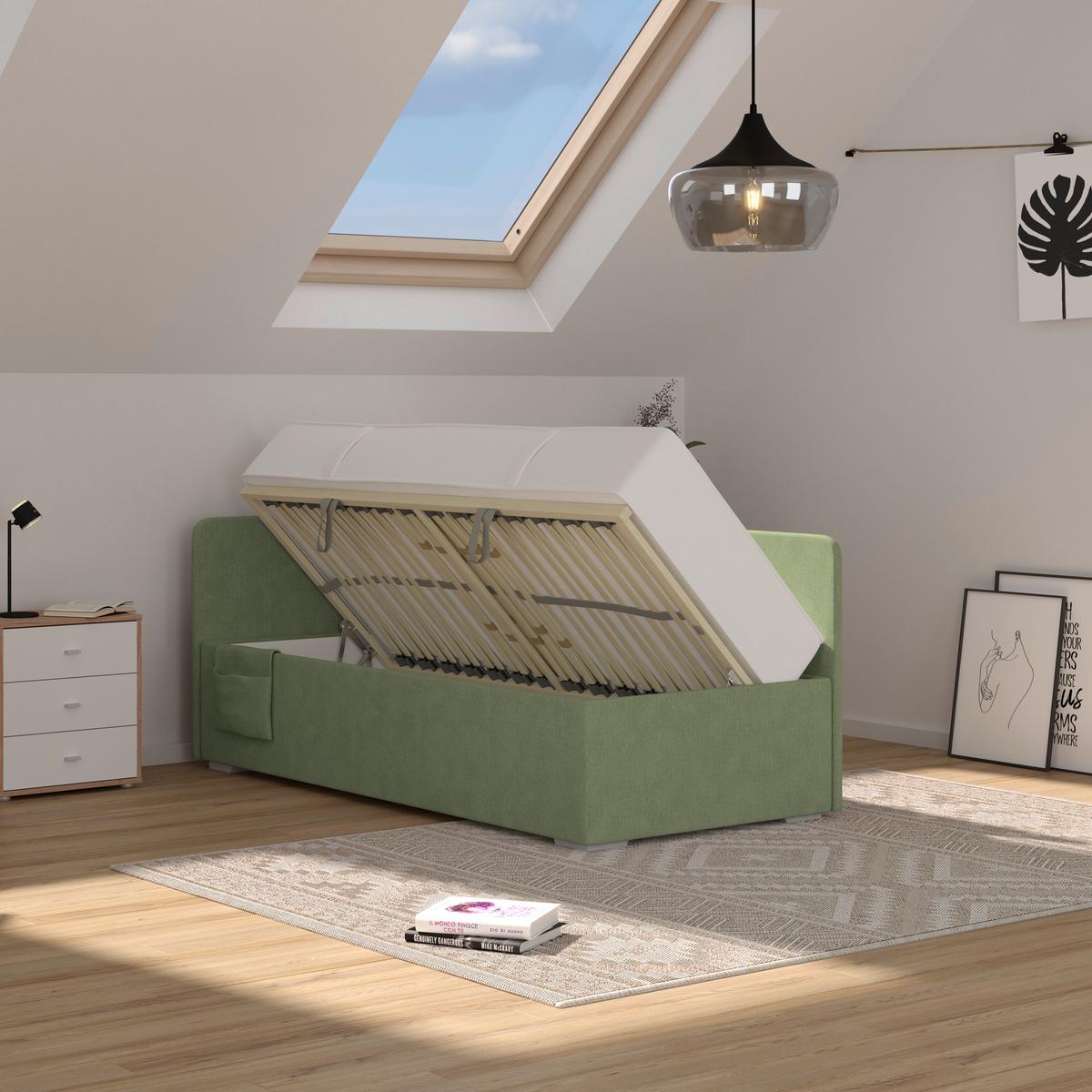 Kárpitozott Ágy Remi 90/200cm - ezüstszínű/zöld, Modern, textil/fa (90/200cm)