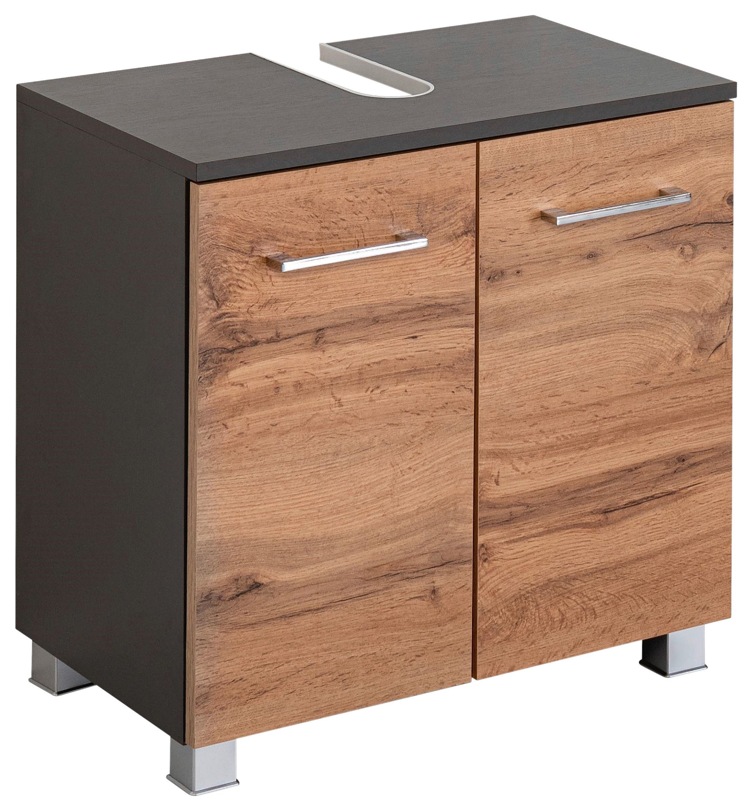 Waschbeckenunterschrank Paris Eiche Wotan/weiß B: 60 Cm - Silberfarben/Eiche Wotan, MODERN, Holzwerkstoff (60/53/35cm) - Held