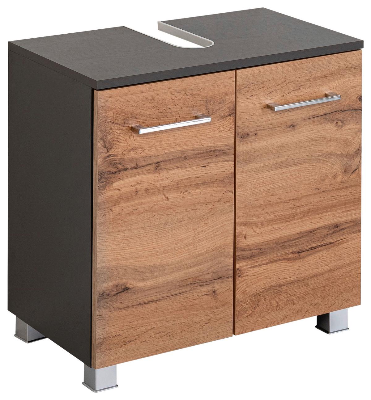 Waschbeckenunterschrank Paris Eiche Wotan/Weiß B: 60 cm - Silberfarben/Eiche Wotan, MODERN, Holzwerkstoff (60/53/35cm) - Held