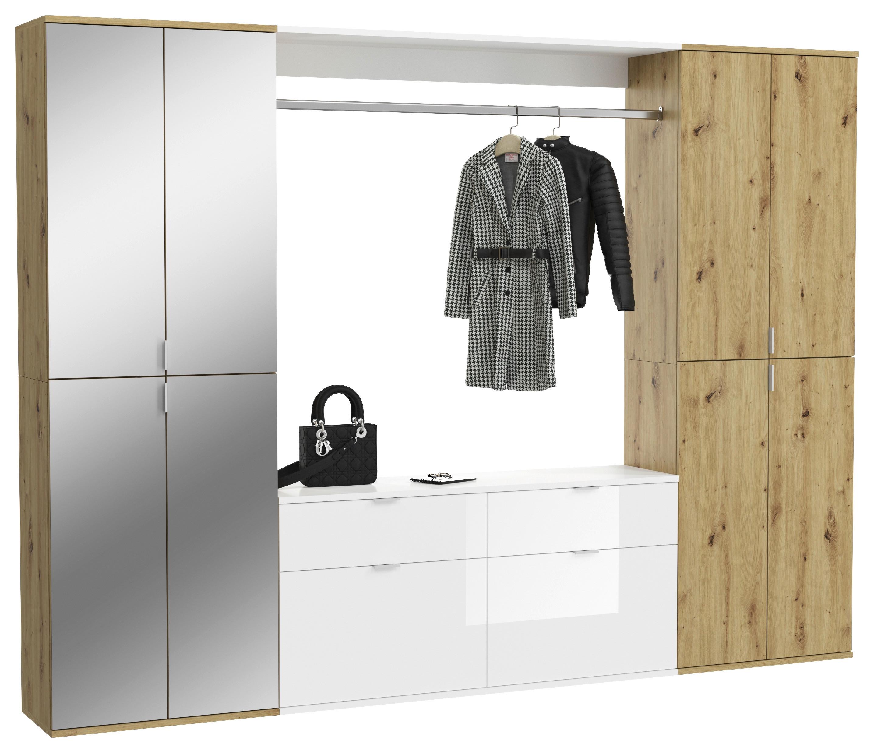 Garderobe Projekt X 3-Teilig Weiß/Eiche Artisan B: 243 cm - Weiß Hochglanz, KONVENTIONELL, Holzwerkstoff (243/193/34cm) - MID.YOU