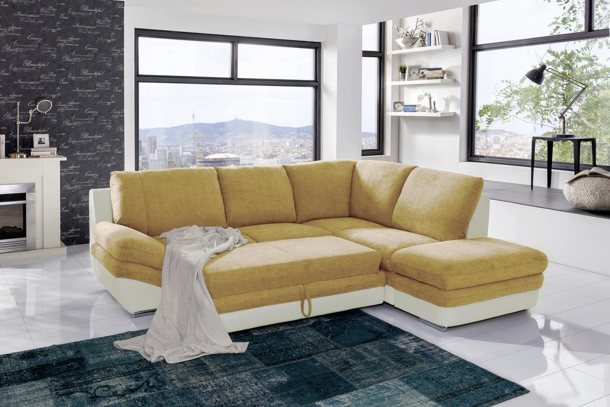 Wohnlandschaft In L-Form Nardo 264x221 cm - Chromfarben/Dunkelgelb, MODERN, Textil (264/221cm) - MID.YOU