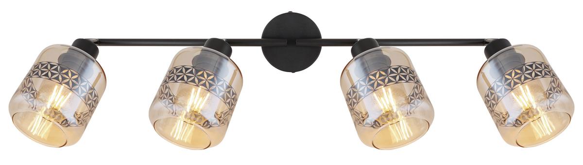 Strahler 4-flammig Verstellbar L: 70,5 Cm - Schwarz, Design, Glas/Metall (70,5/11/25cm) - Globo