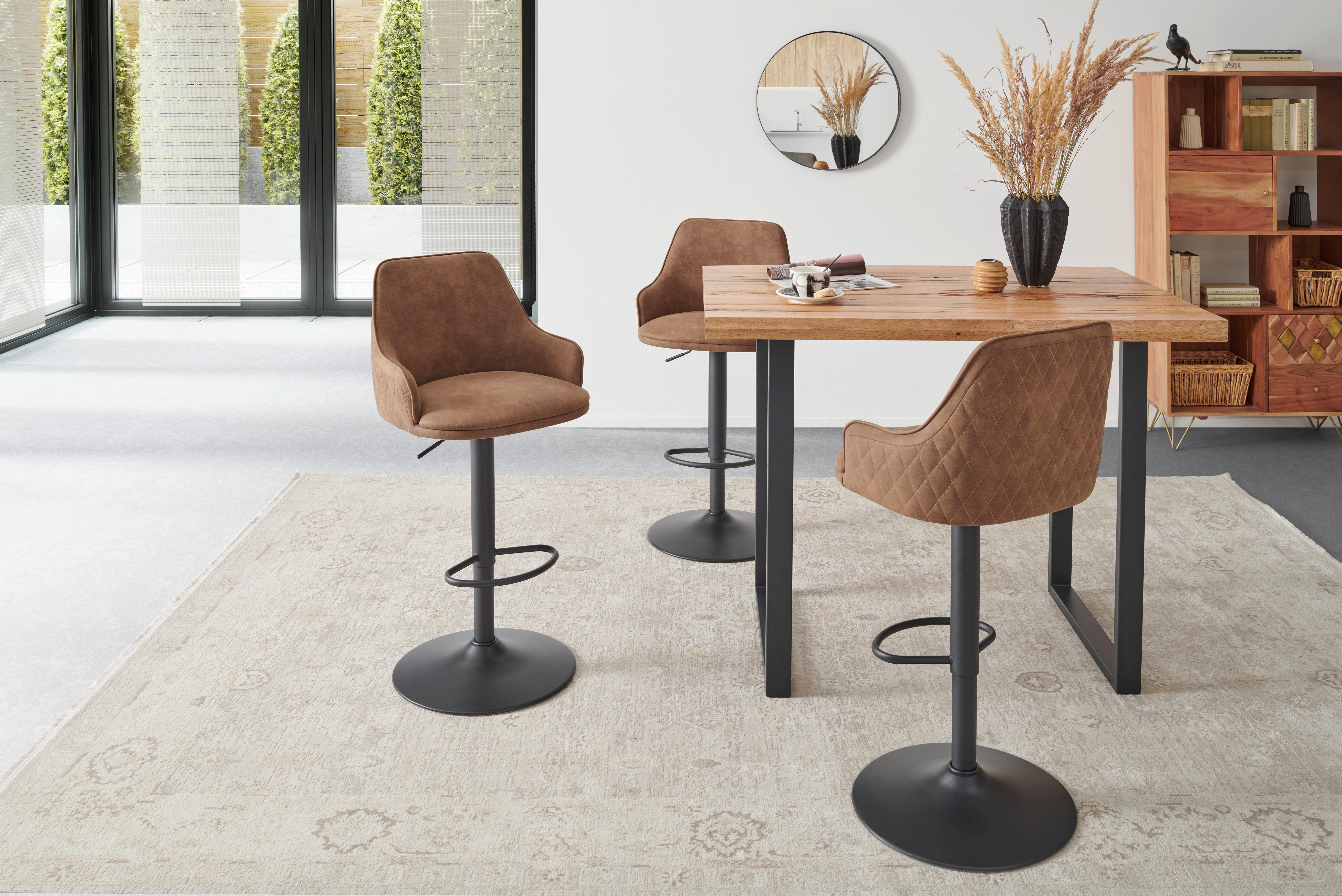 Barhocker höhenverstellbar mit Lehne Weda Webstoff Braun - Schwarz/Braun, KONVENTIONELL, Textil/Metall (50/90-111/51cm) - MID.YOU