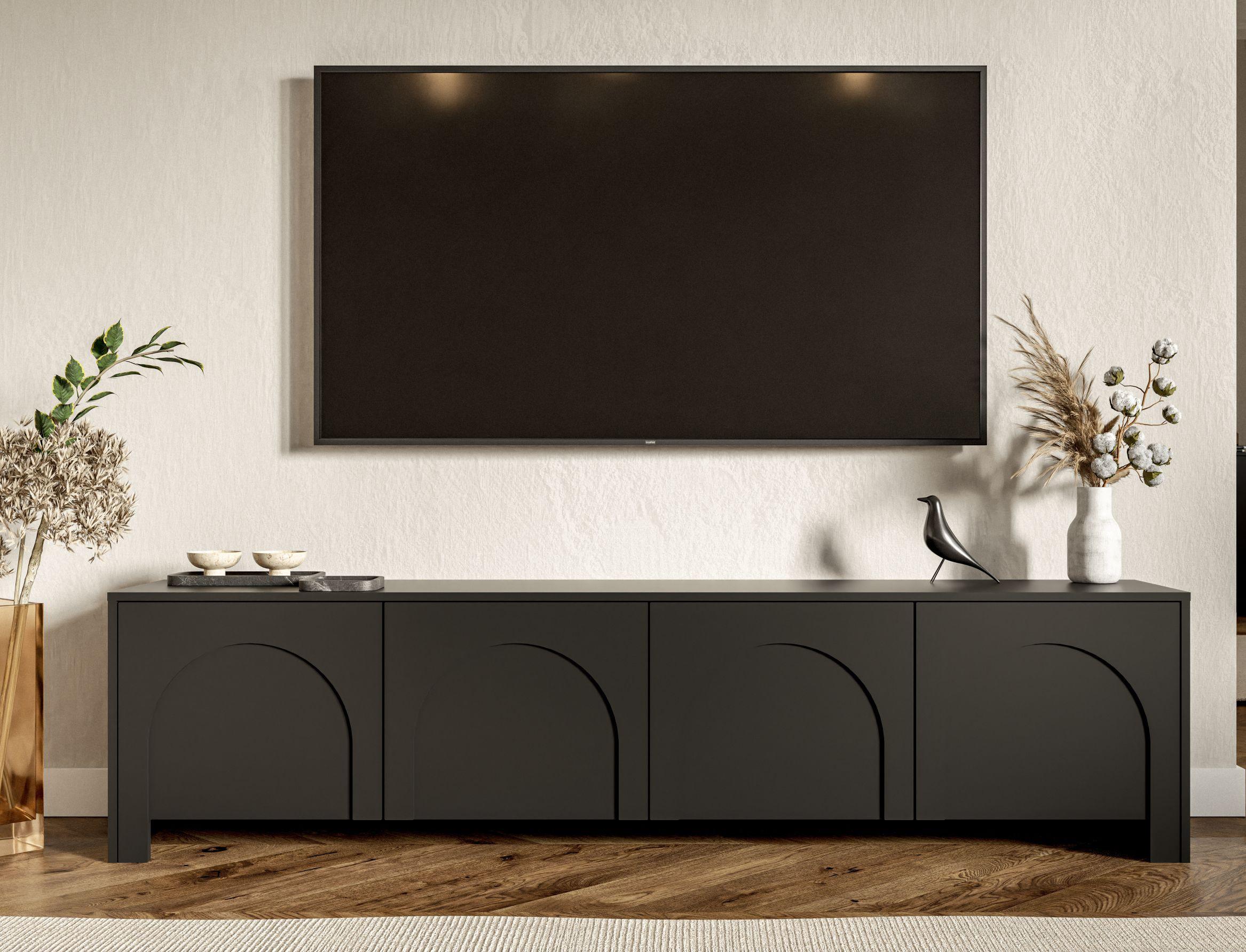 Čierna komoda, bezúchytkové otváranie, š: 204 cm - čierna, Design, kompozitné drevo (204/54/35cm)
