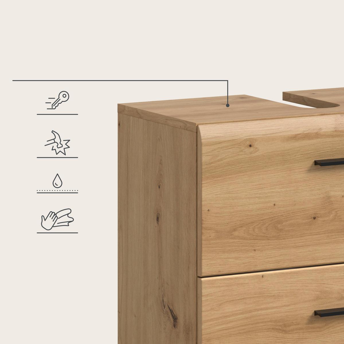 Badezimmer Ice Eiche Artisan Dekor B: 60cm - Schwarz/Eiche Artisan, Trend, Glas/Holzwerkstoff (60cm) - MID.YOU