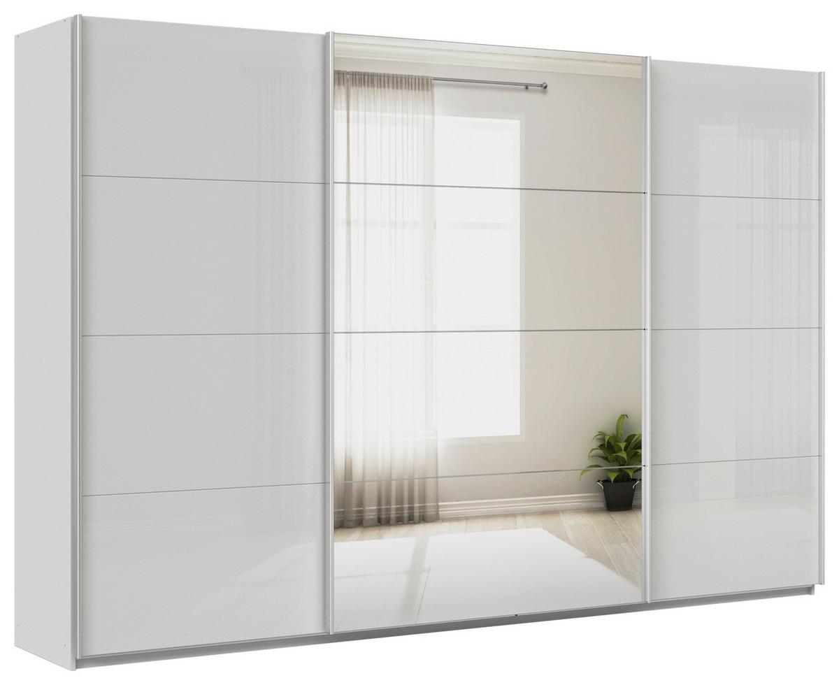 Schwebetürenschrank Mit Spiegel 315cm Feldkirch, Grau - Grau Hochglanz/Silberfarben, MODERN, Glas/Holzwerkstoff (315/210/62cm)