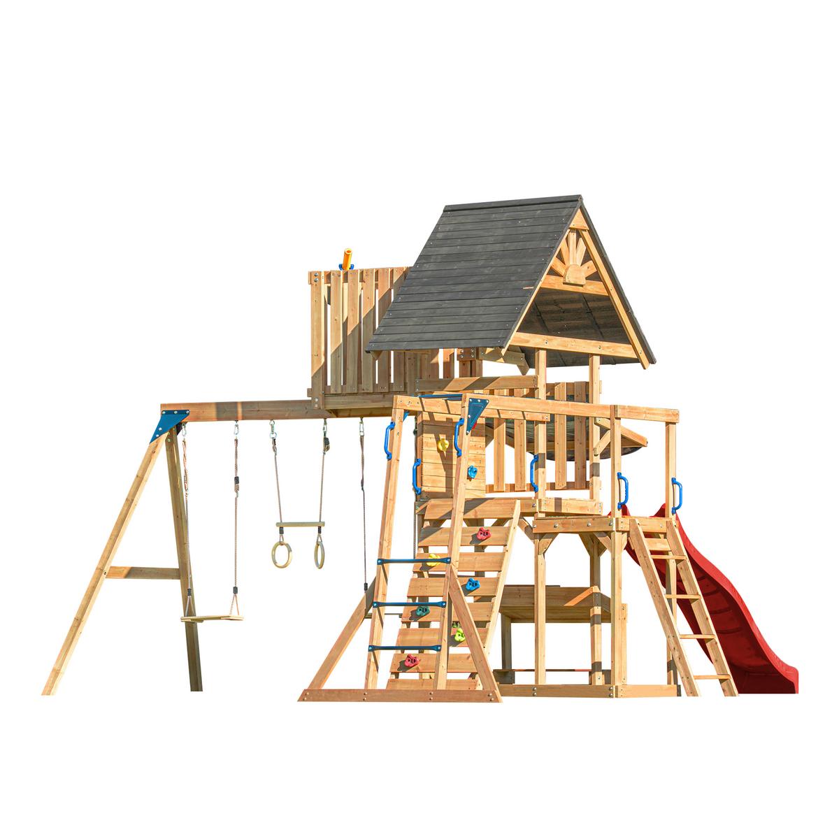Spielturm mit Rutsche Rot - Anthrazit/Rot, Basics, Holz/Kunststoff (482/500/338cm) - Ambia Garden