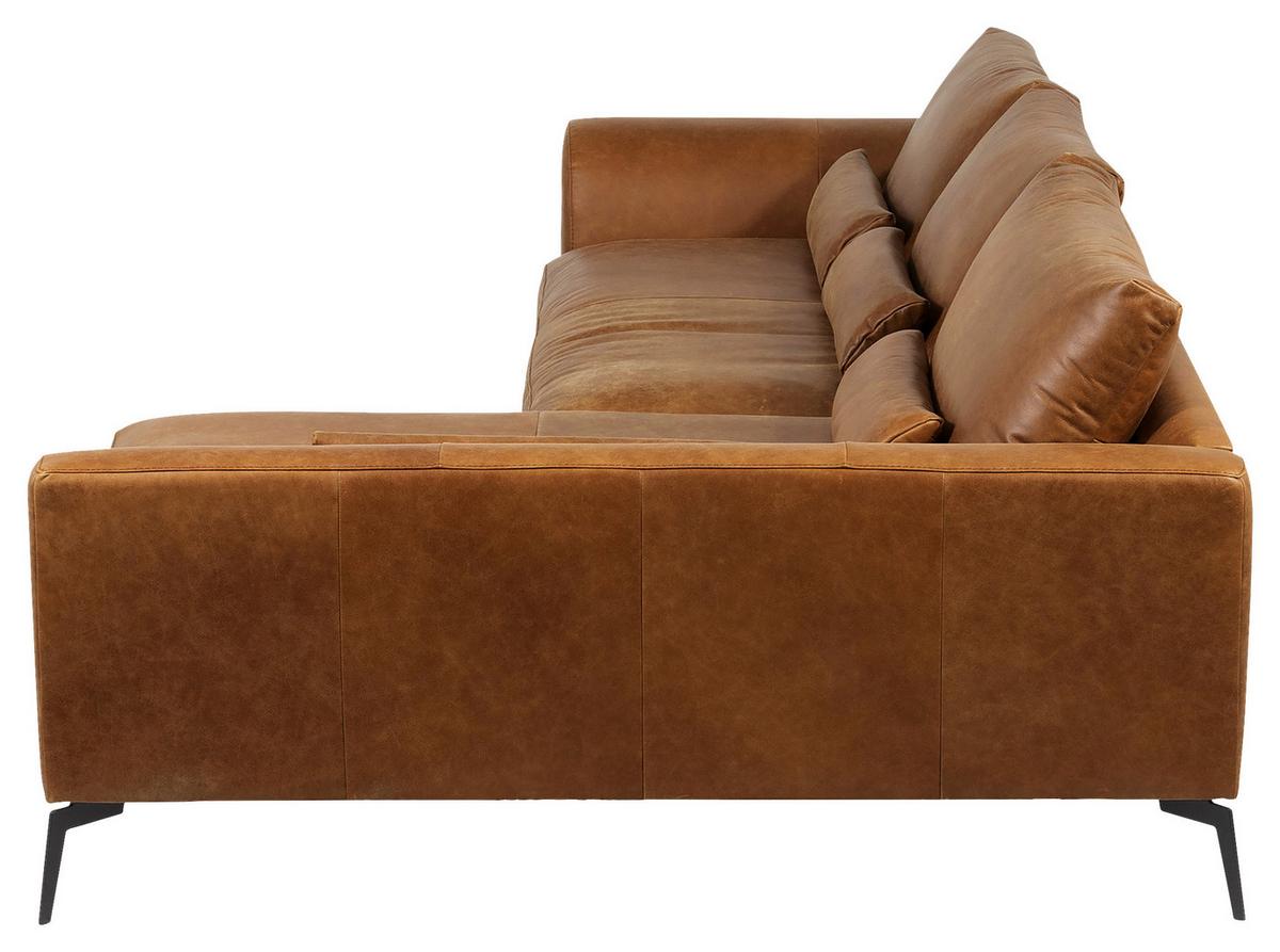 Ecksofa Berlin Cognac S: 313 cm - Cognac/Schwarz, Design, Leder (313/172cm) - Livetastic