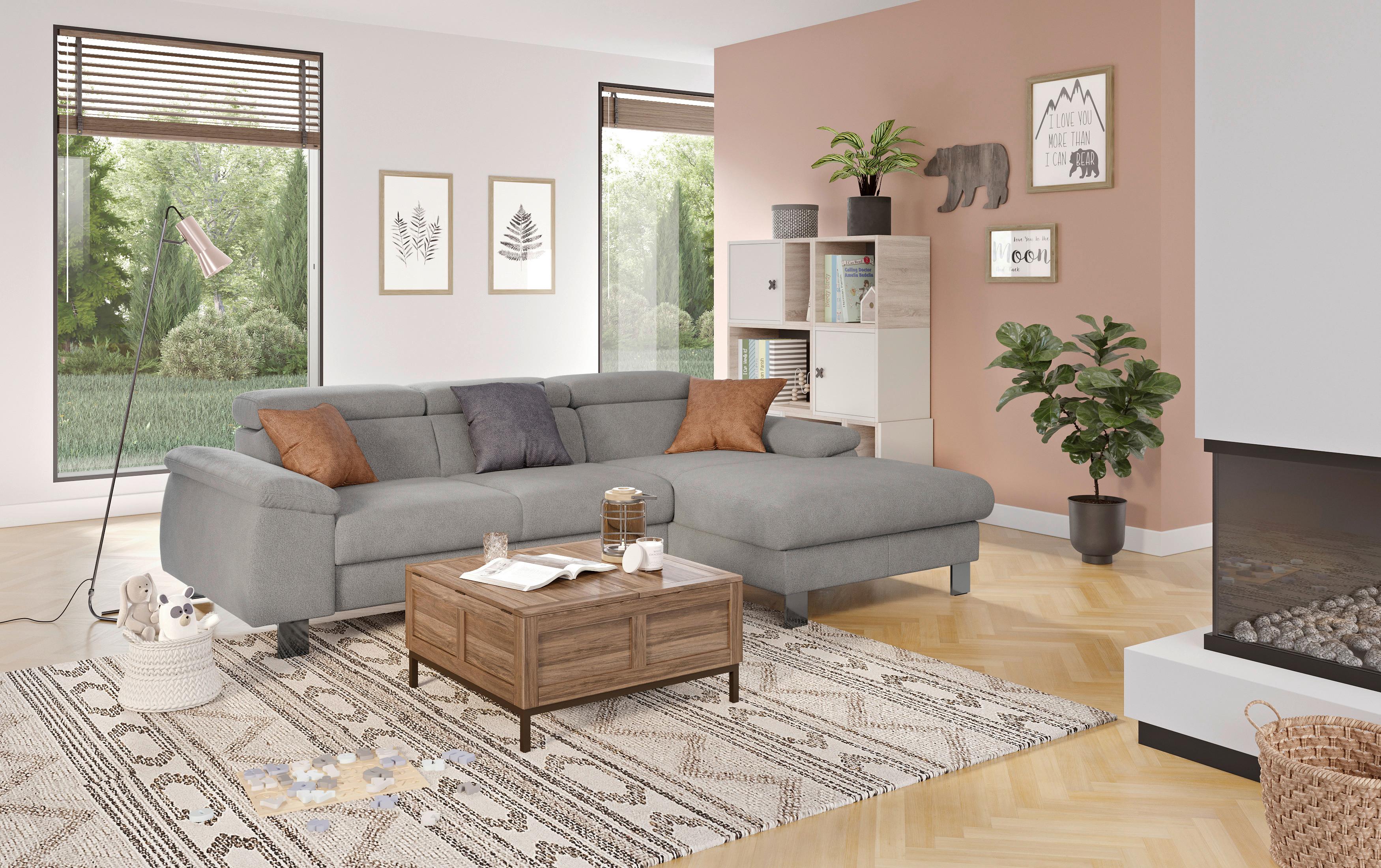 Ecksofa Micky, Grau S: 244x166 cm - Chromfarben/Grau, Design, Textil (244/166cm) - Livetastic