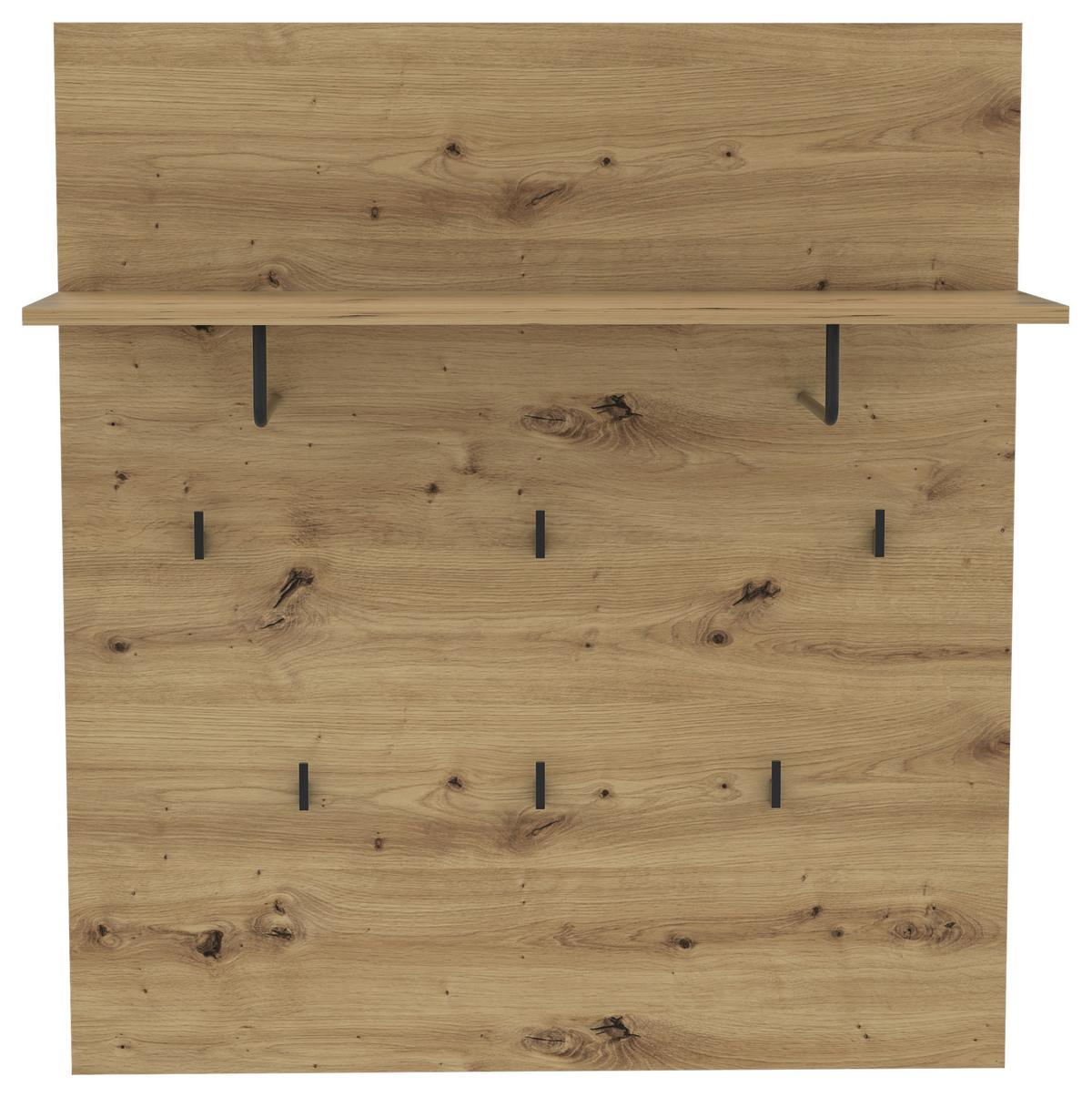 Garderobenpaneel Trondheim Hutablage 6 Haken B: 89,1 Cm - Eichefarben/Schwarz, Basics, Holzwerkstoff/Kunststoff (89,1/100/30cm) - Livetastic