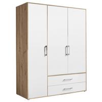 Kleiderschrank 3trg Lembo San Remo/weiß B: 155 Cm - Weiß/Eiche Artisan, Basics, Holzwerkstoff (155/195/60cm)