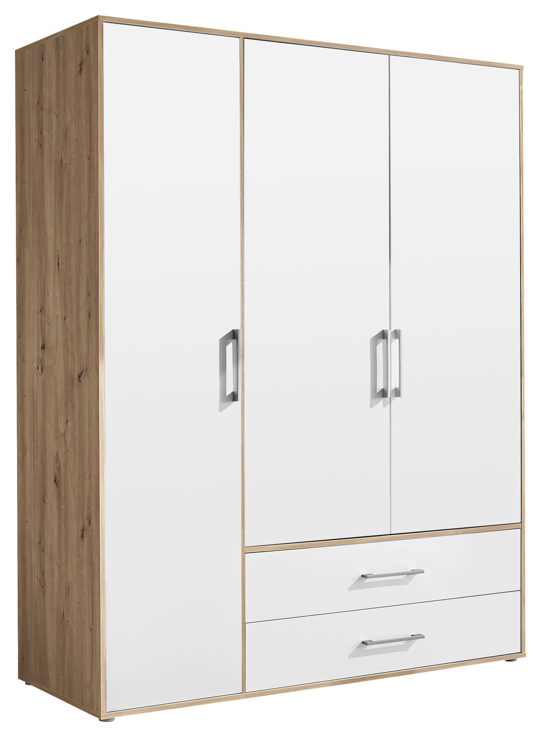 Drehtürenschrank mit Spiegel 155cm Lembo Weiß/Eiche Artisan