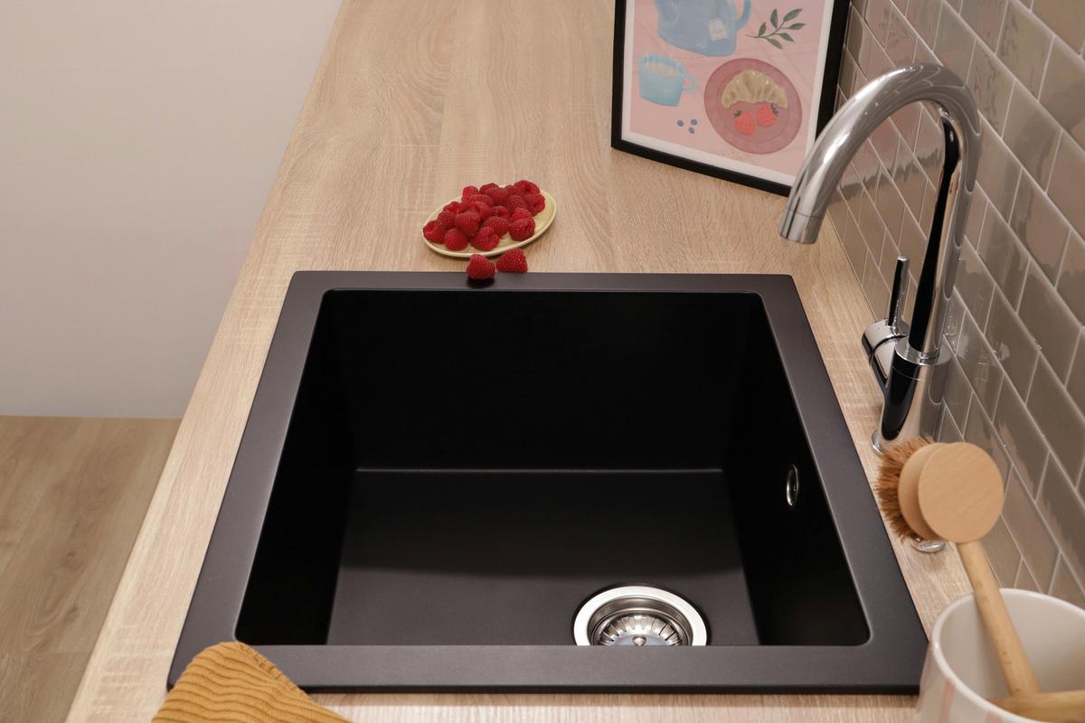 SPÜLE Nelson, Schwarz B: 52 cm - Schwarz, Trend, Stein (52/22/47cm) - Respekta