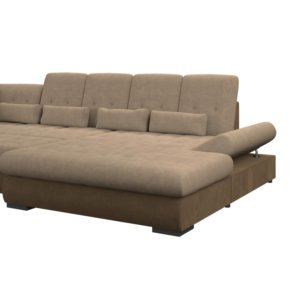 Wohnlandschaft Madera Mit Schlaffunktion Braun - Hellbraun/Dunkelbraun, KONVENTIONELL, Kunststoff/Textil (212/358/190cm)
