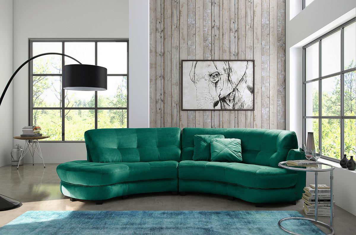 Ecksofa Bretania Dunkelgrün, S: 113x300 cm - Dunkelgrün/Schwarz, Design, Textil (113/300cm) - Livetastic