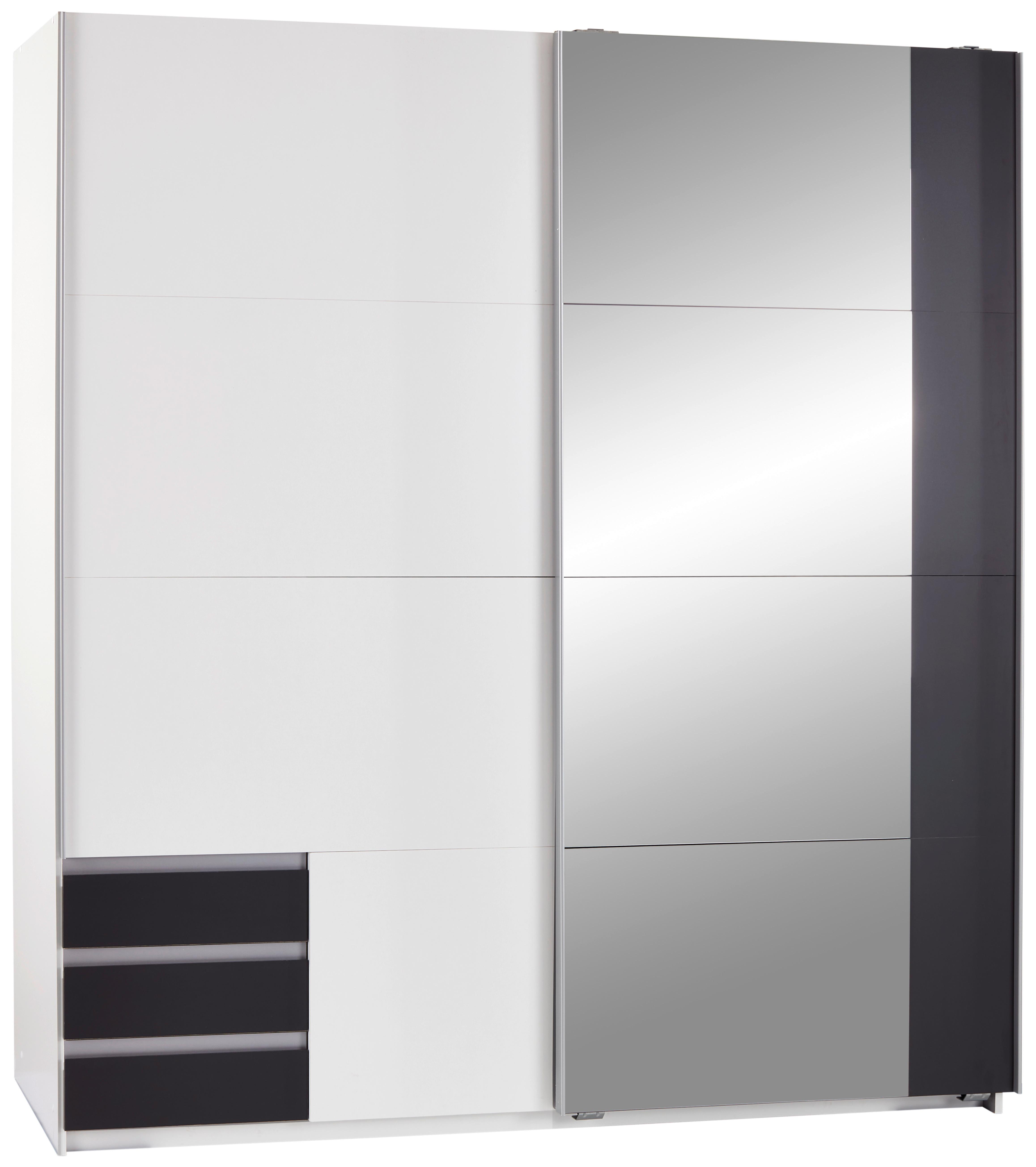 Schwebtürenschrank Mit Laden + Spiegel 180 Cm Emden, Weiß - Graphitfarben/Weiß, MODERN, Holzwerkstoff (180/198/64cm)