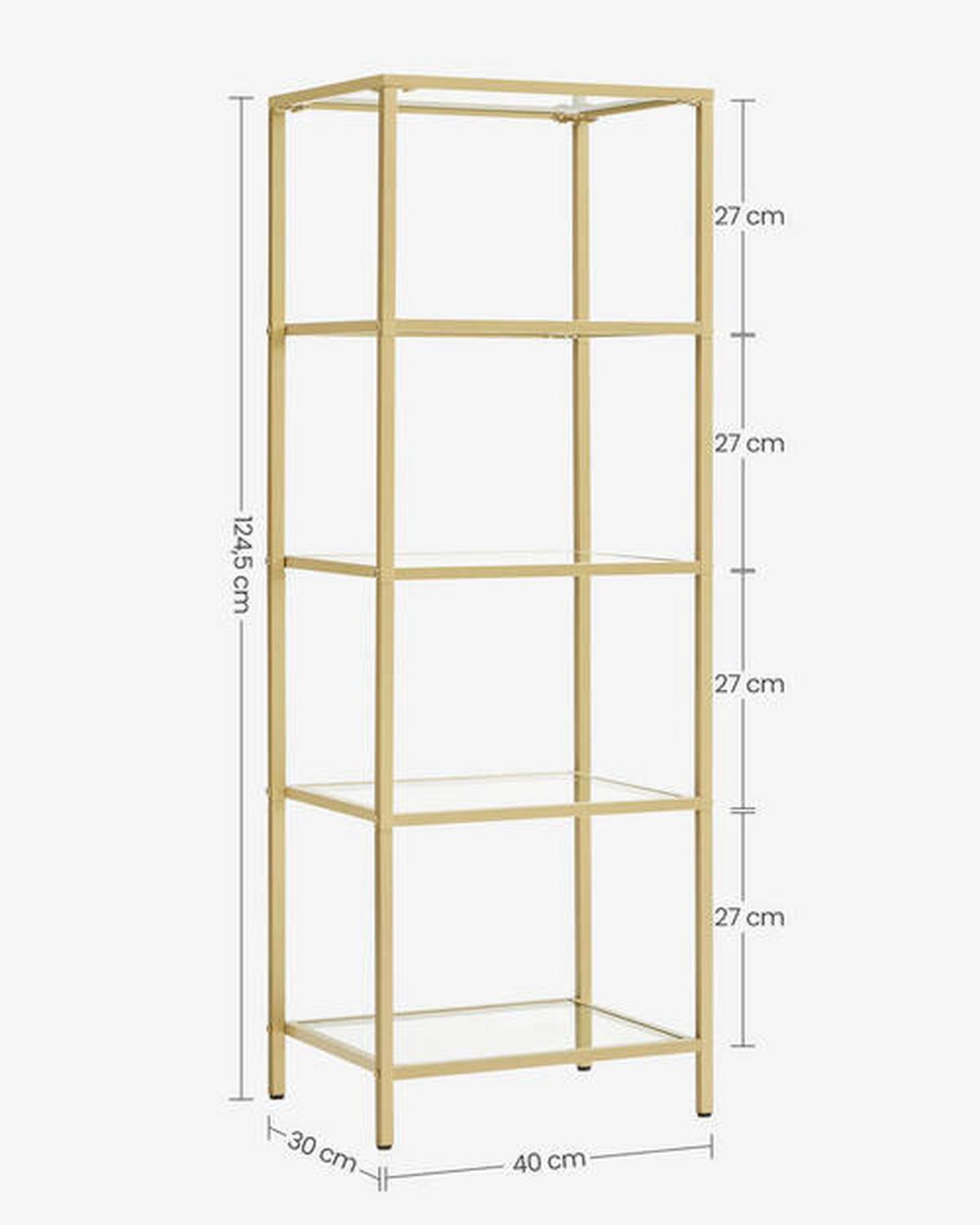 Regal B: 40 cm Goldfarben - Goldfarben, Trend, Glas/Metall (40/124,5/30cm) - Boxxx