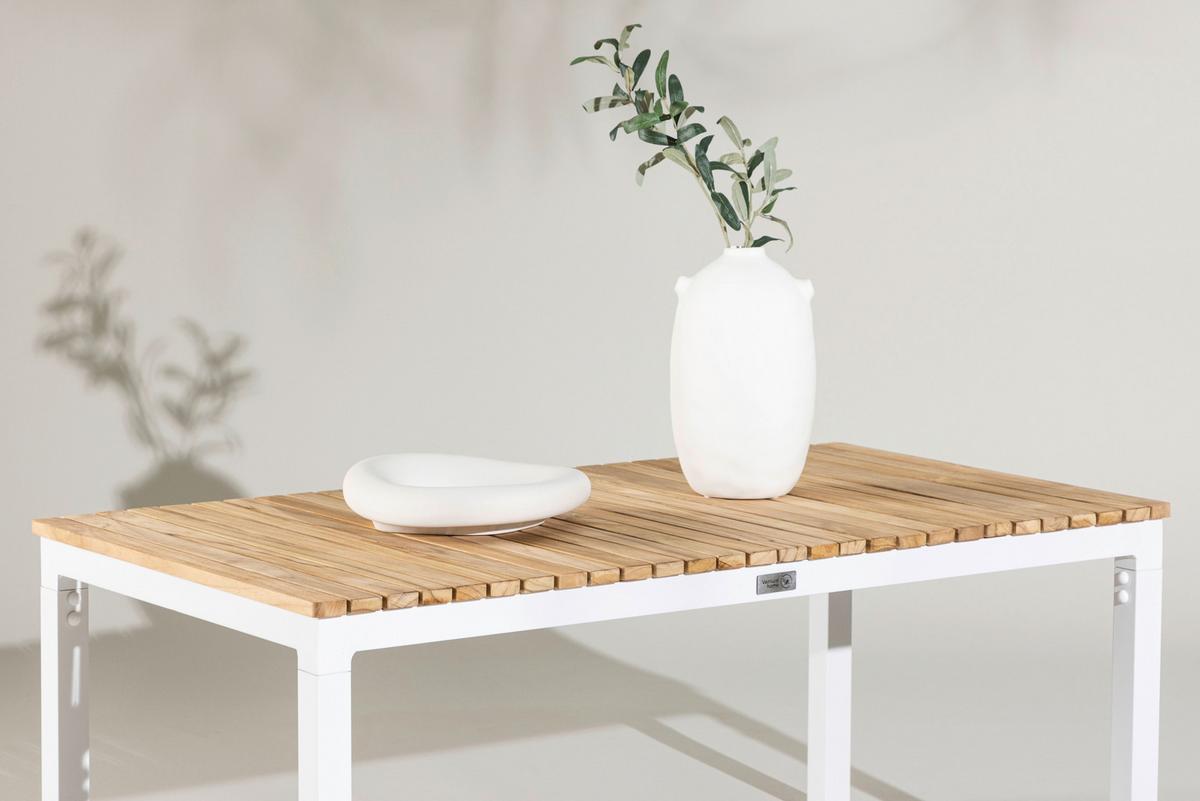 Loungetisch Brasilia - Weiß/Teakfarben, KONVENTIONELL, Holz/Metall (110/60/45cm) - Gardenson