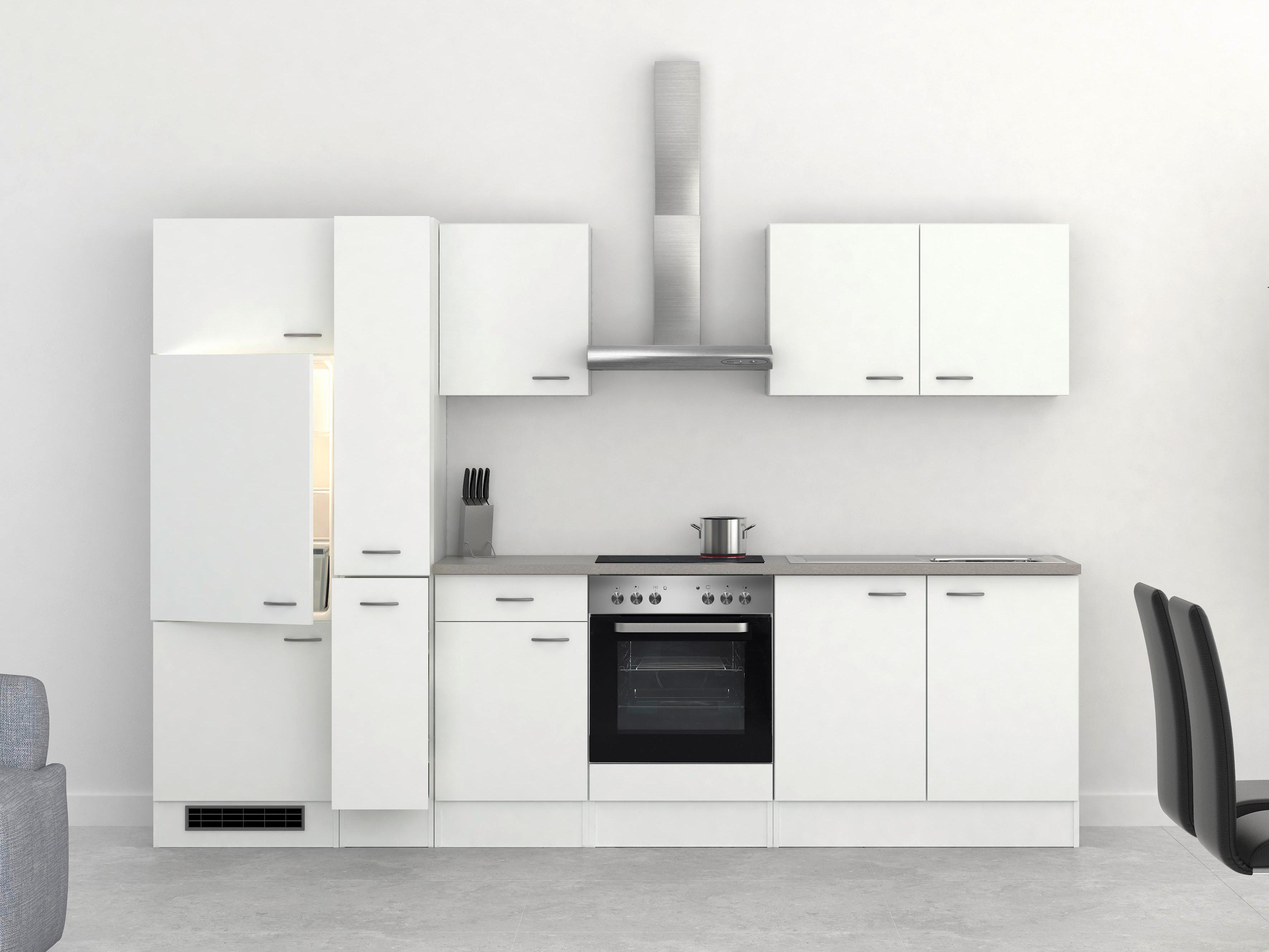 Küchenzeile Wito mit Geräten 300 cm Grau/Weiß Modern - Edelstahlfarben/Weiß, MODERN, Holzwerkstoff (300cm) - MID.YOU