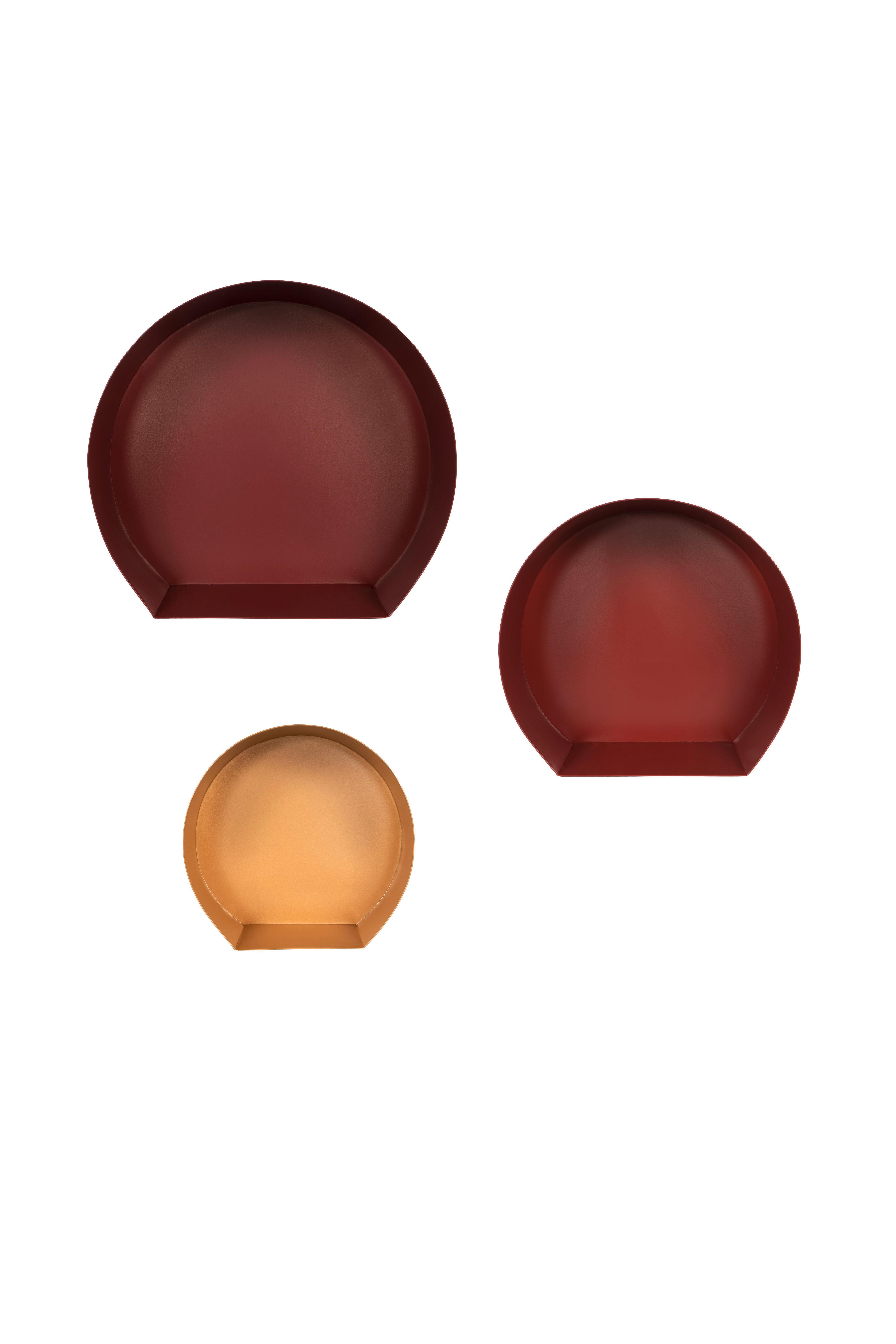 Wandregal Triple 3-Teilig B: 27-39,5 cm Rot/Bordeaux/Gold - Bordeaux/Goldfarben, MODERN, Metall (27-39,5/26-37,5/12cm)