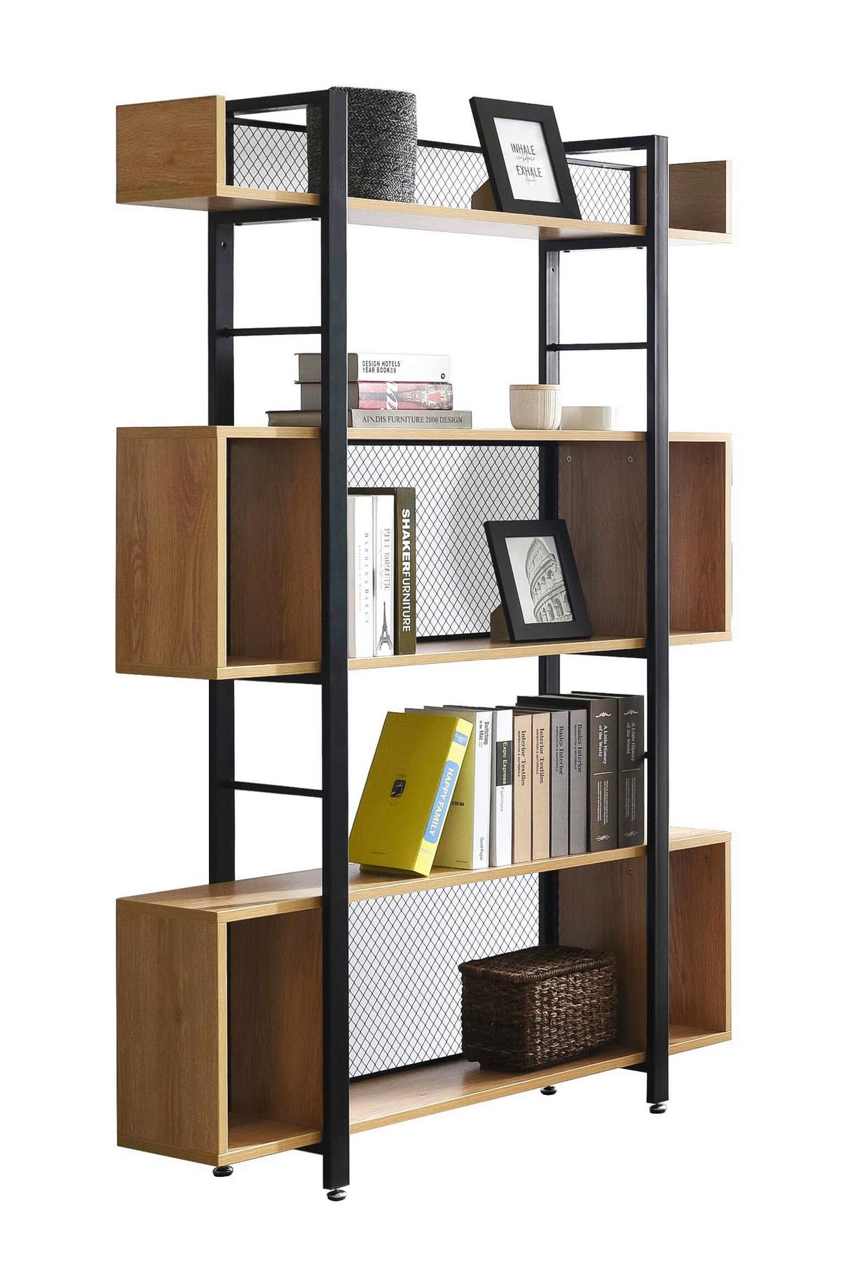 Regal Naturfarben/schwarz - Schwarz/Naturfarben, Design, Holzwerkstoff/Metall (120/180/30cm) - Livetastic