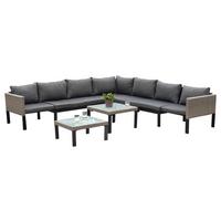 Loungegarnitur 3-tlg Amantea Metall/Kunststoff mit Kissen - Beige, MODERN, Glas/Kunststoff (200/200cm) - Gardenson