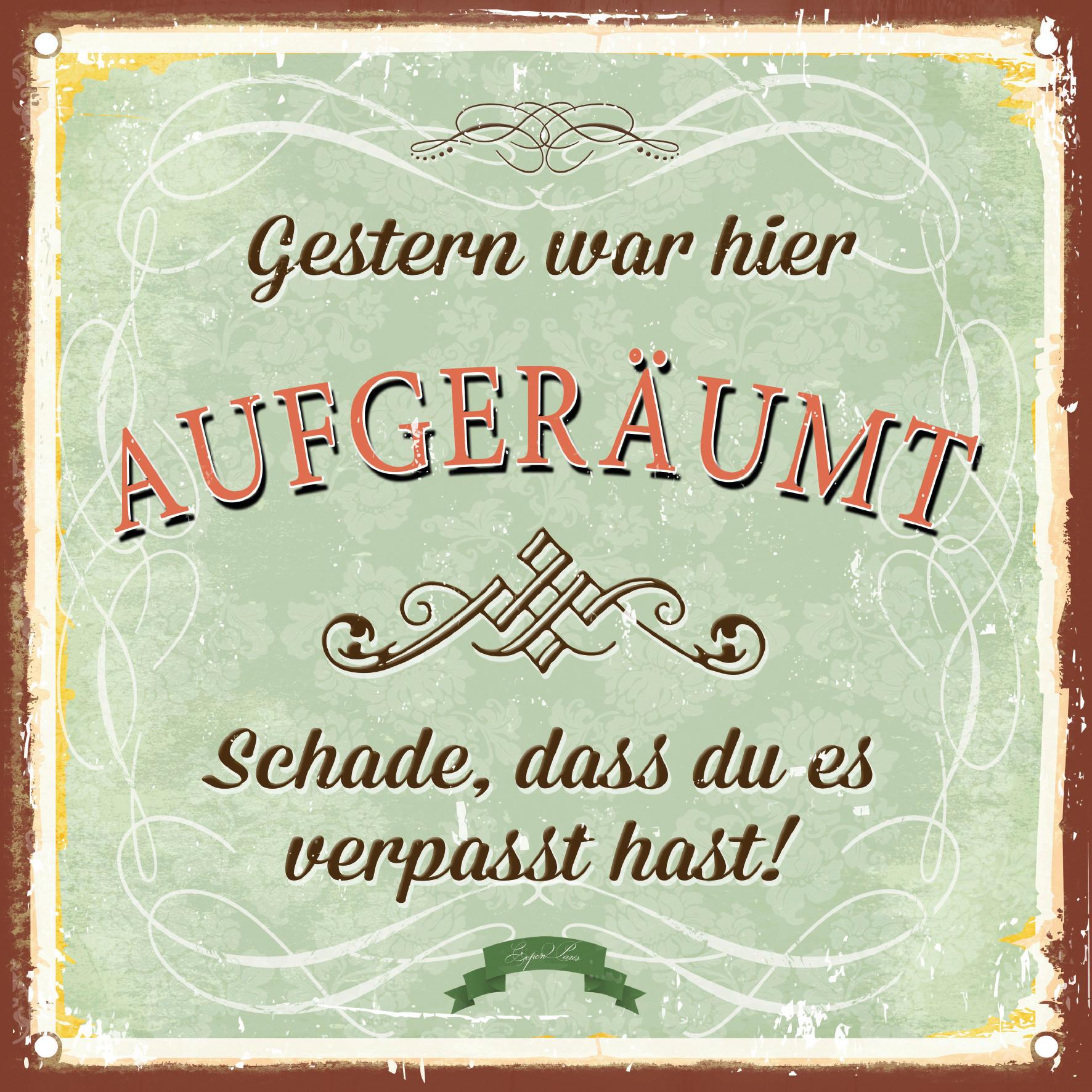 Wandbild Gestern War Hier Aufgeräumt Grün/Braun 29x29 cm - Multicolor, Holz/Holzwerkstoff (29/29cm)