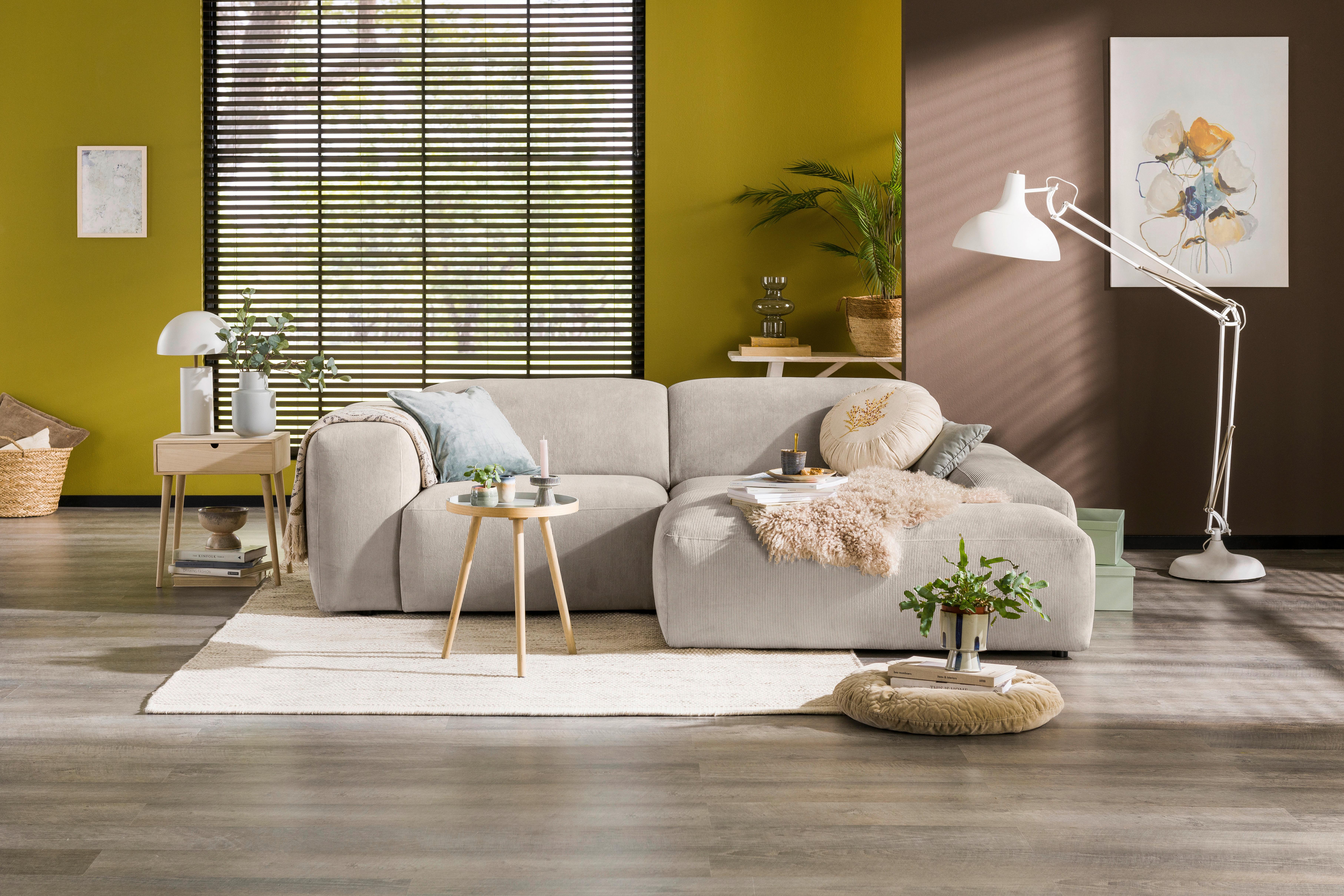 Ecksofa Hannah Creme 252x170 cm - Creme/Schwarz, Design, Textil (252/170cm) - MID.YOU