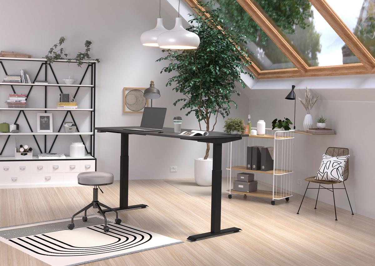 Schreibtisch Schwarz/Graphitfarben L: 160cm - Schwarz/Graphitfarben, MODERN, Holzwerkstoff/Metall (160/80/72-120cm) - Germania