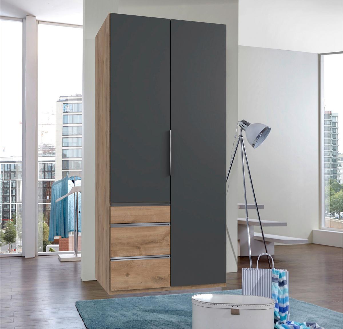 Drehtürenschrank Level 36 A Graphit/Eiche Dek., B:100cm - Plankeneiche/Graphitfarben, MODERN, Holzwerkstoff (100/216/58cm) - MID.YOU