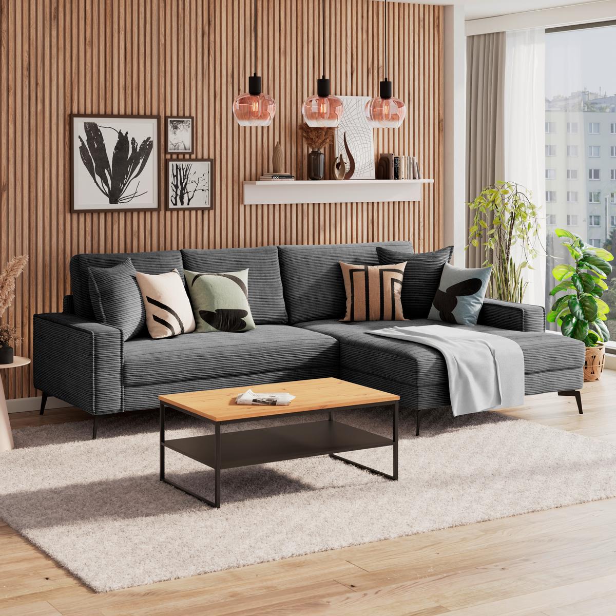 Ecksofa Zero-3s.rec - Schwarz, Trend, Textil (286/173cm)