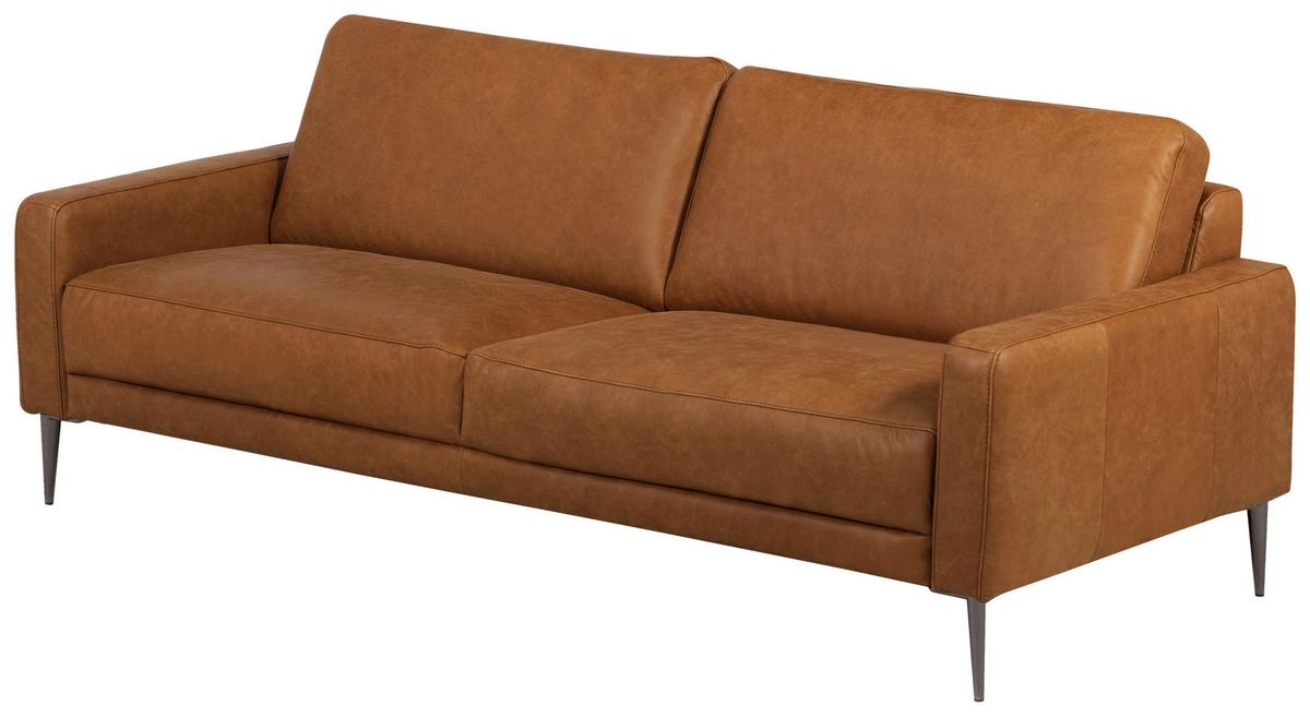 3-Sitzer-Sofa Spring, Cognac B: 187 cm - Cognac/Schwarzchrom, Design, Leder (187/85/92cm) - Livetastic