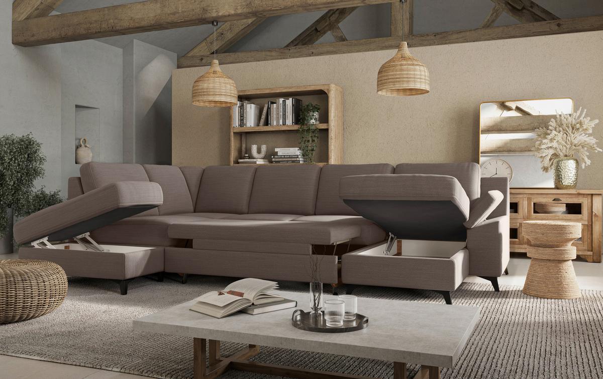 Wohnlandschaft Boom, Taupe 204x309x156 cm - Taupe/Schwarz, KONVENTIONELL, Textil (204/309/156cm) - Cotta