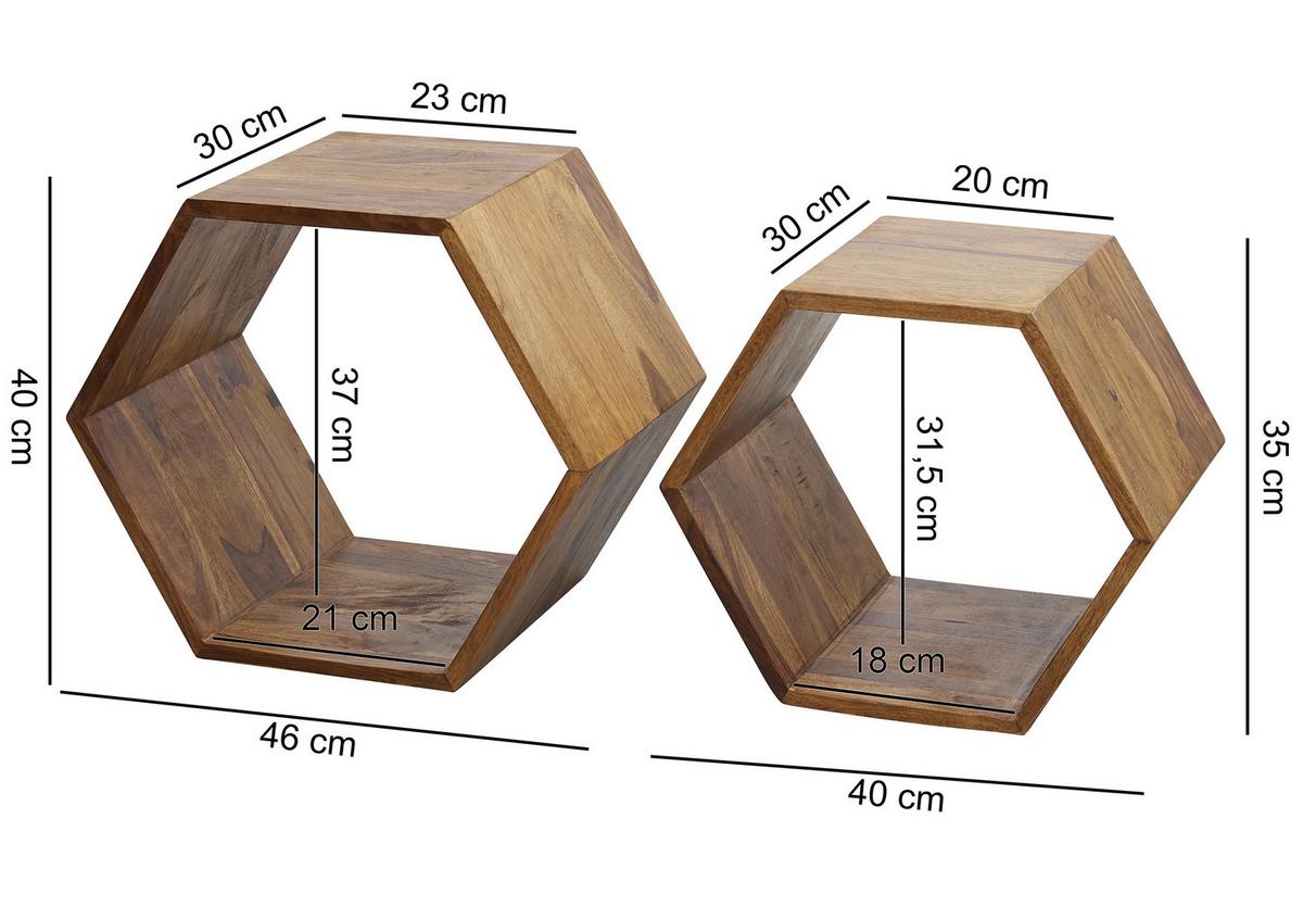 Odkládací stolek Kasa sada 2ks masív - barvy sheesham, Design, dřevo (46/30/40cm) - MID.YOU