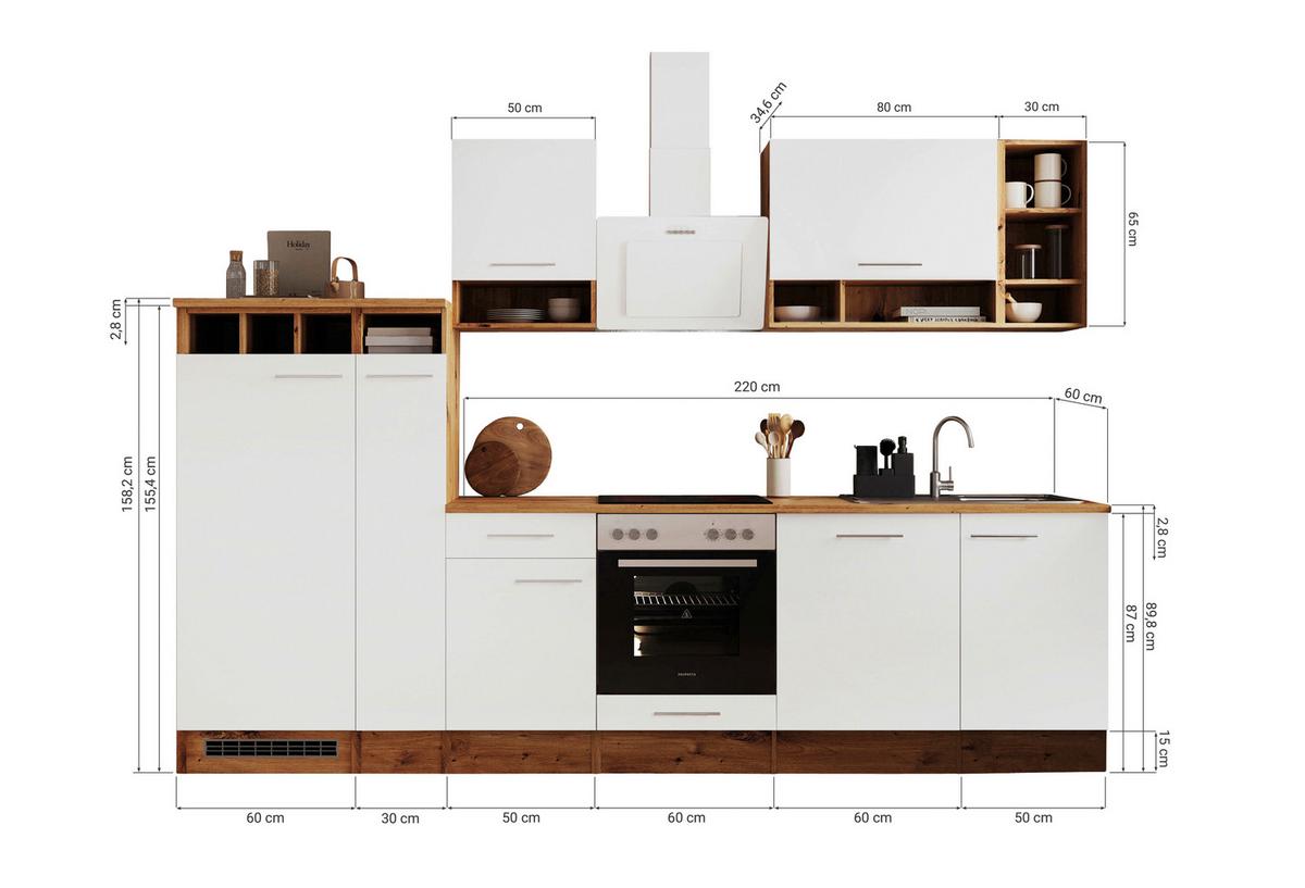 Küchenzeile Economy Mit Geräten 310 cm Grau/Wildeiche - Wildeiche/Grau, Basics, Holzwerkstoff (310cm) - Respekta