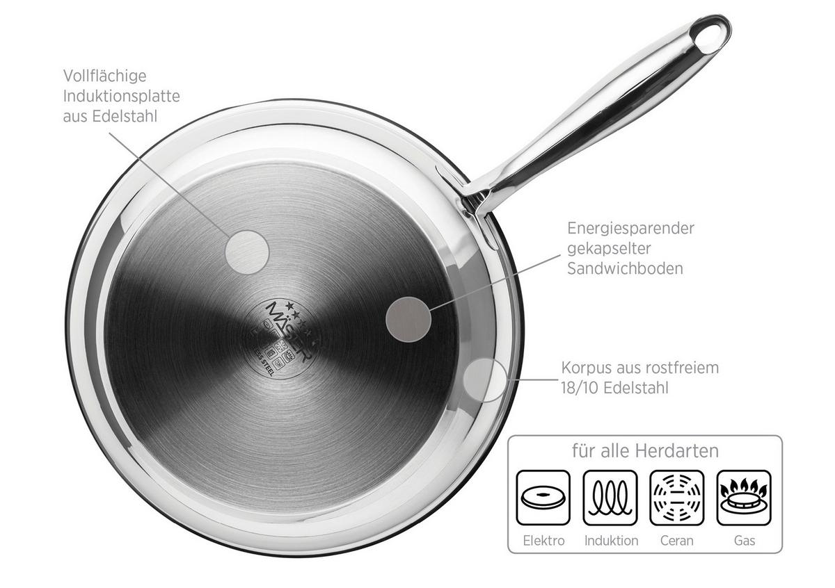 Bratpfanne Tavos D: 28 Cm Edelstahl - Silberfarben, Basics, Metall (28/5,5/28cm) - Mäser