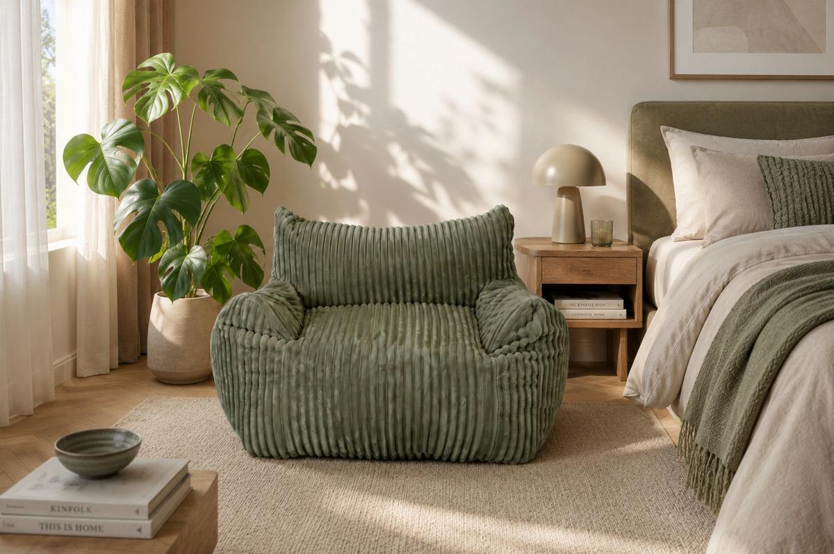 Sitzsack Nubo Cord olivgrün, Indoor, B:104cm - Olivgrün, Basics, Textil (104/75/95cm)