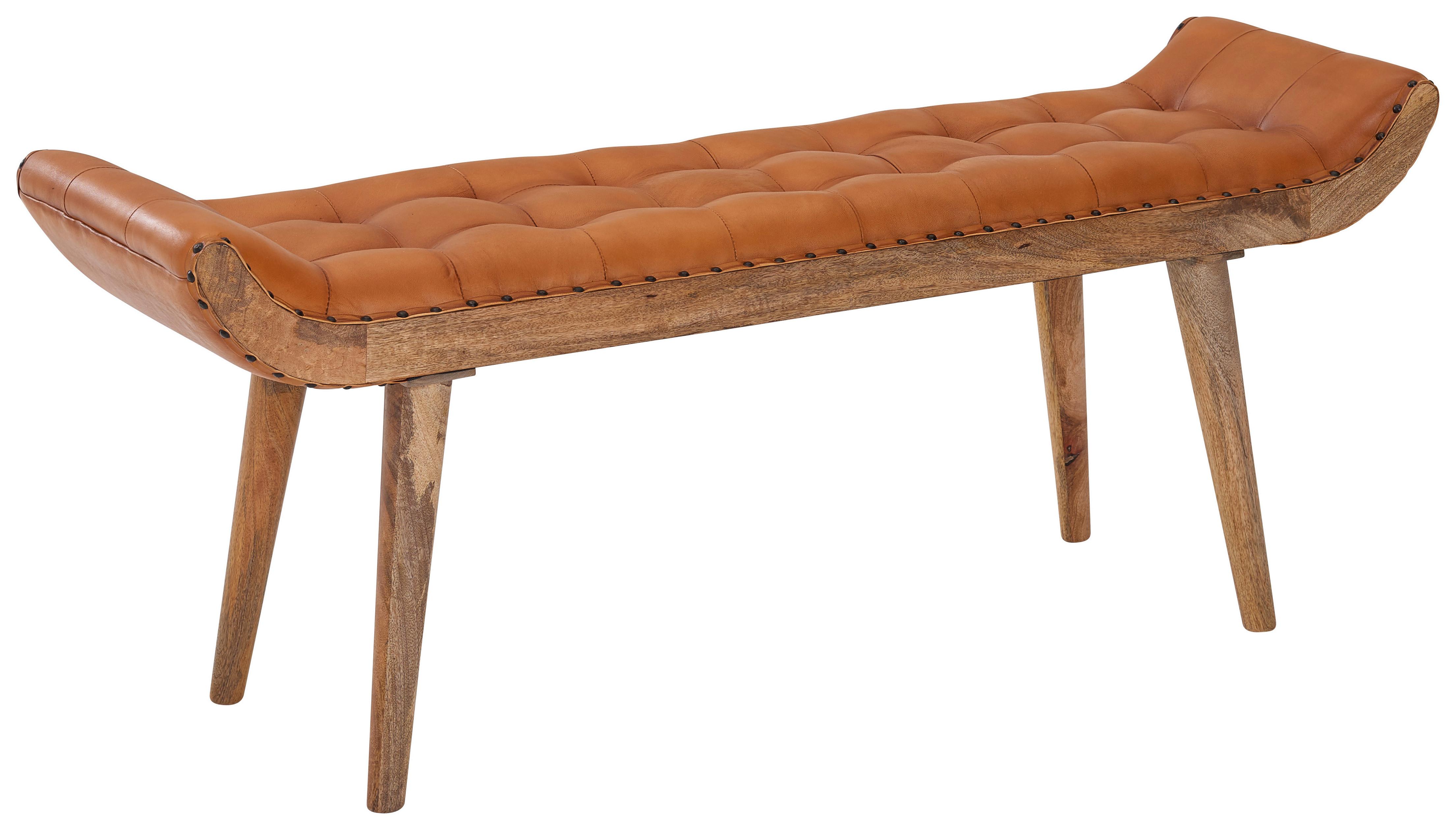 Garderobenbank B: 125 Cm Gepolstert Ziegenleder Braun - Braun, MODERN, Leder (125/50/38cm) - MID.YOU