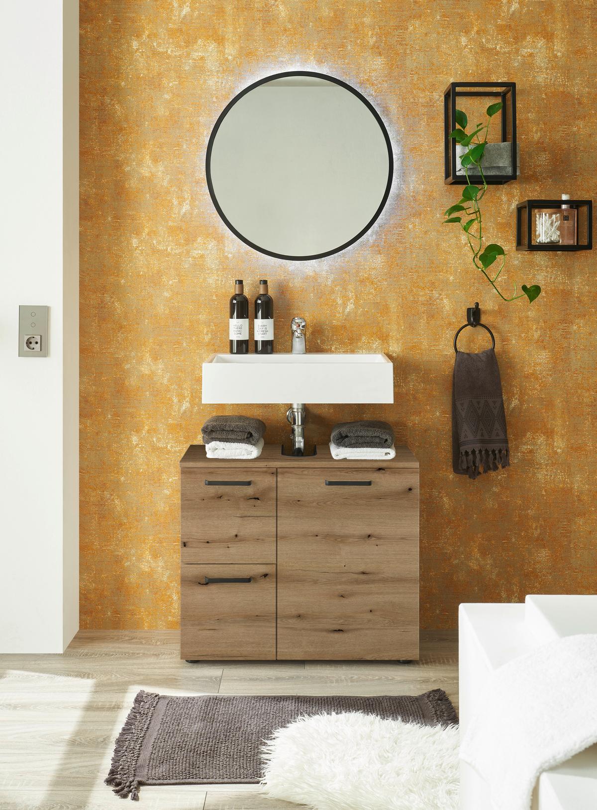 Waschbeckenunterschrank Vanice B: 70 Cm Eiche Dekor - Eichefarben/Schwarz, MODERN, Holzwerkstoff (70/60/35cm) - MID.YOU