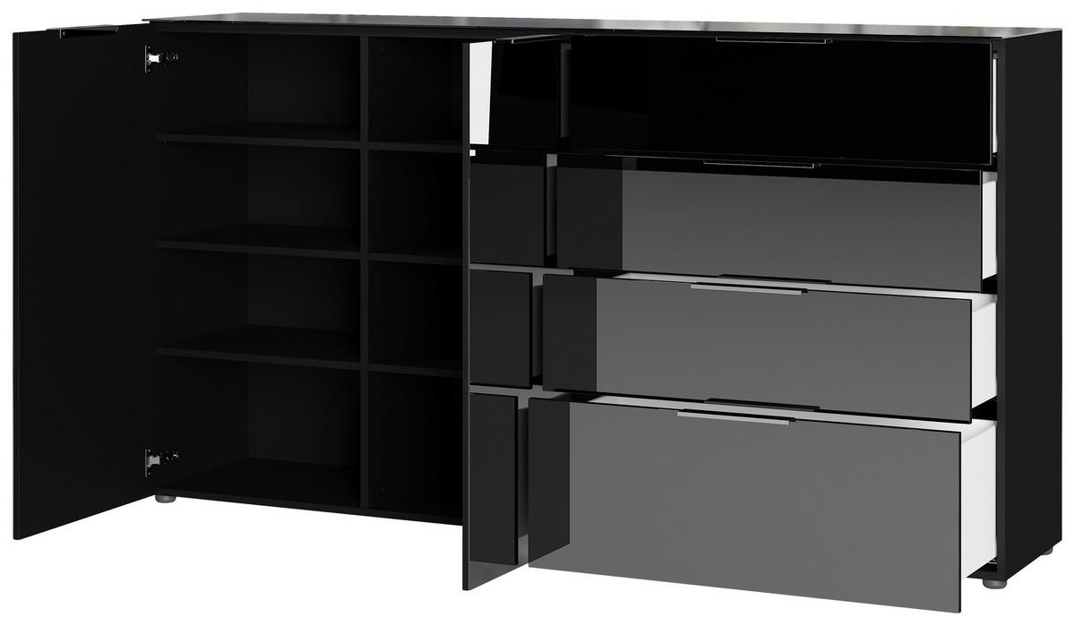 Sideboard mit Glasfronten B: 184 cm GW-Oakland, Schwarz - Schwarz, KONVENTIONELL, Glas/Holzwerkstoff (184/102/42cm) - Germania