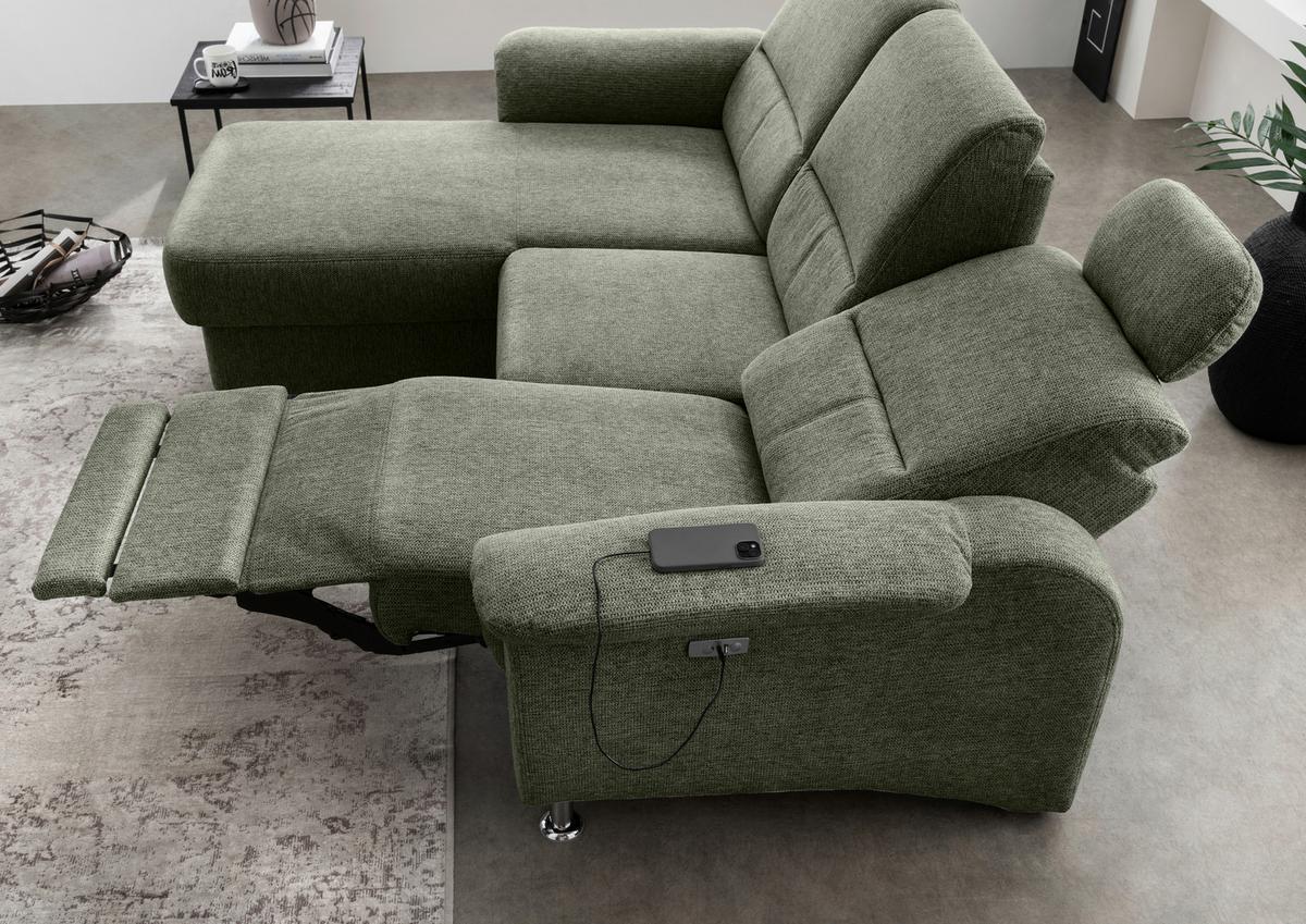 Ecksofa Mit Stauraum Parole Grün Chenille - Chromfarben/Grün, MODERN, Textil (165/231cm) - Livetastic