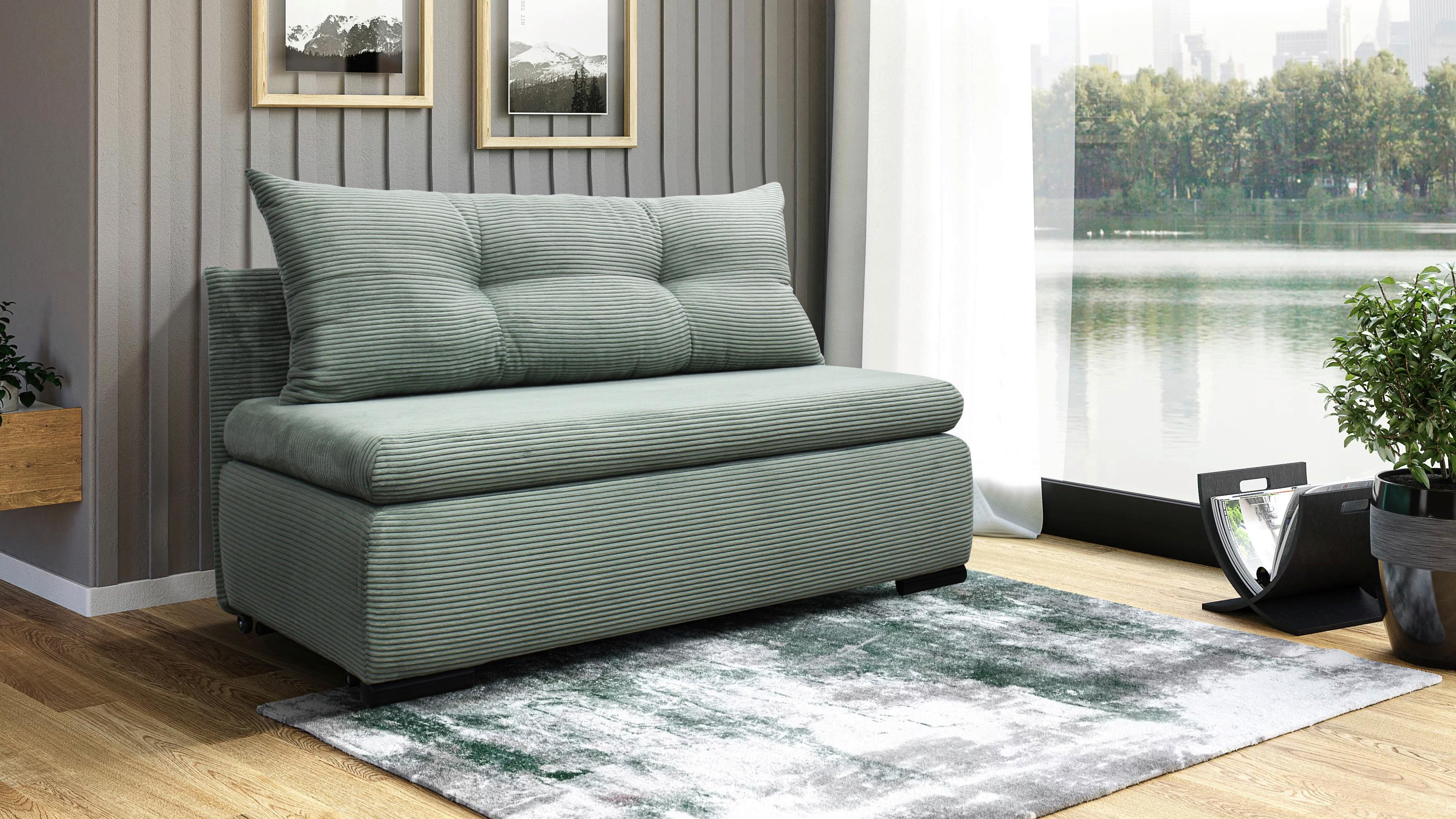 Schlafsofa mit Bettkasten Yellow B: 154cm Cord Grün - Schwarz/Grün, Design, Textil (154/93/85cm) - MID.YOU