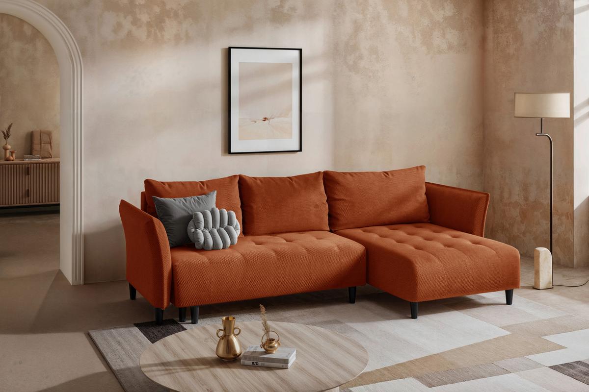 Ecksofa mit Schlaffunktion Monte Carlo Terracotta - Terracotta/Schwarz, Trend, Textil (290/160cm)