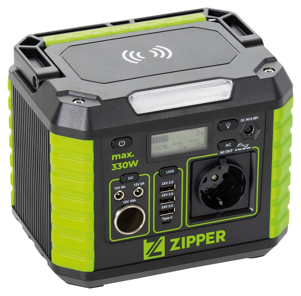 Powerstation Zi-Ps330 330 W 288,6 Wh Tragbar, Ladezeit 5 H - Schwarz/Grün, Basics (15,5/16,5/20,5cm) - Zipper