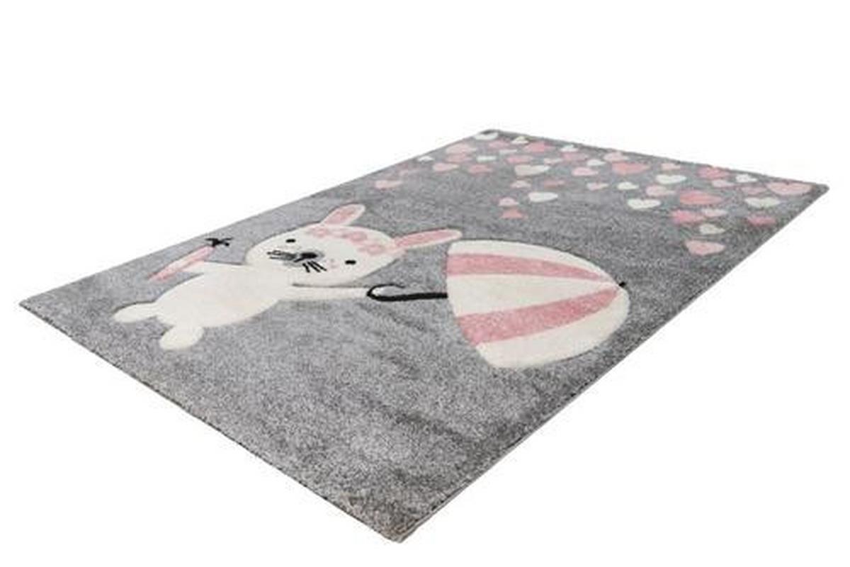 Kindeteppich Hase mit Schirm Grau/Rosa Clermont 80x150 cm - Rosa/Grau, Trend, Kunststoff (80/150cm) - Kayoom